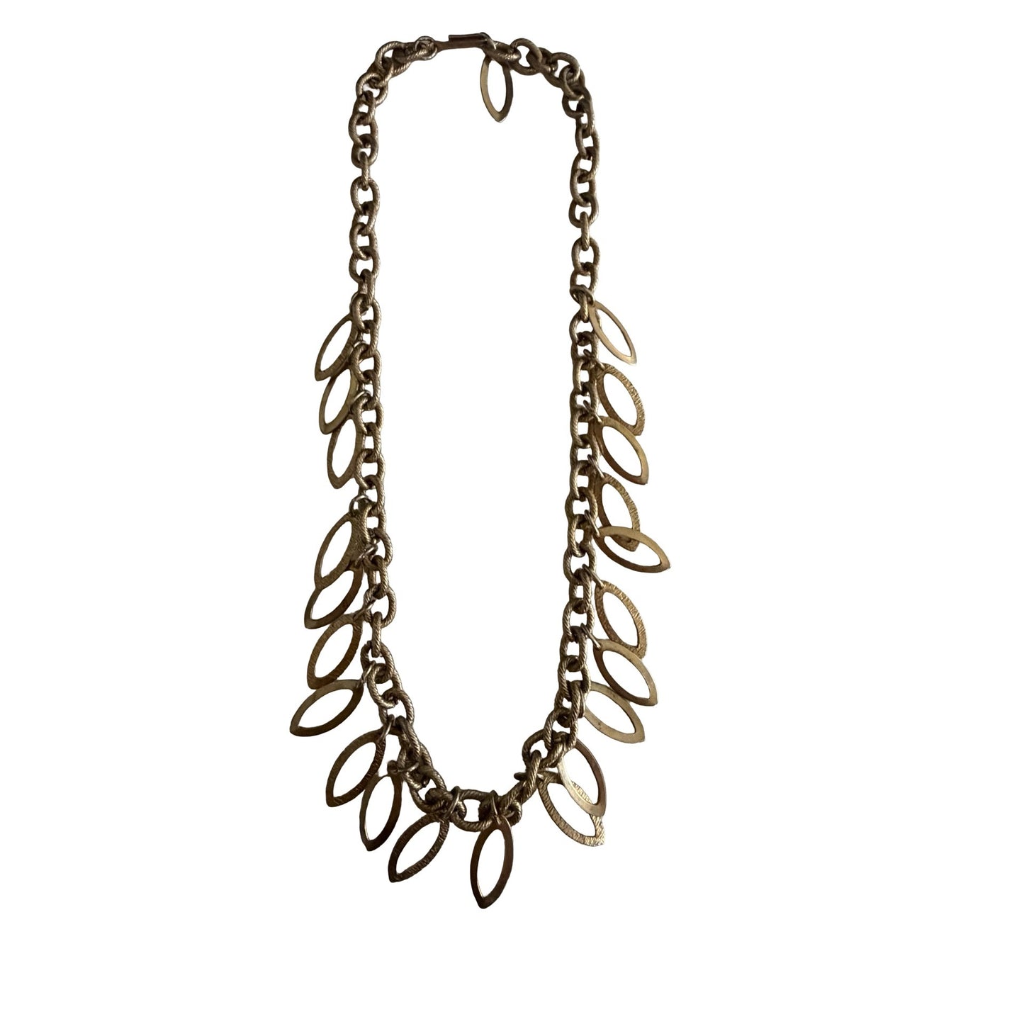 Vintage Gold Tone Leaf Dangle Statement Necklace 14 Inch Botanical Link Necklace