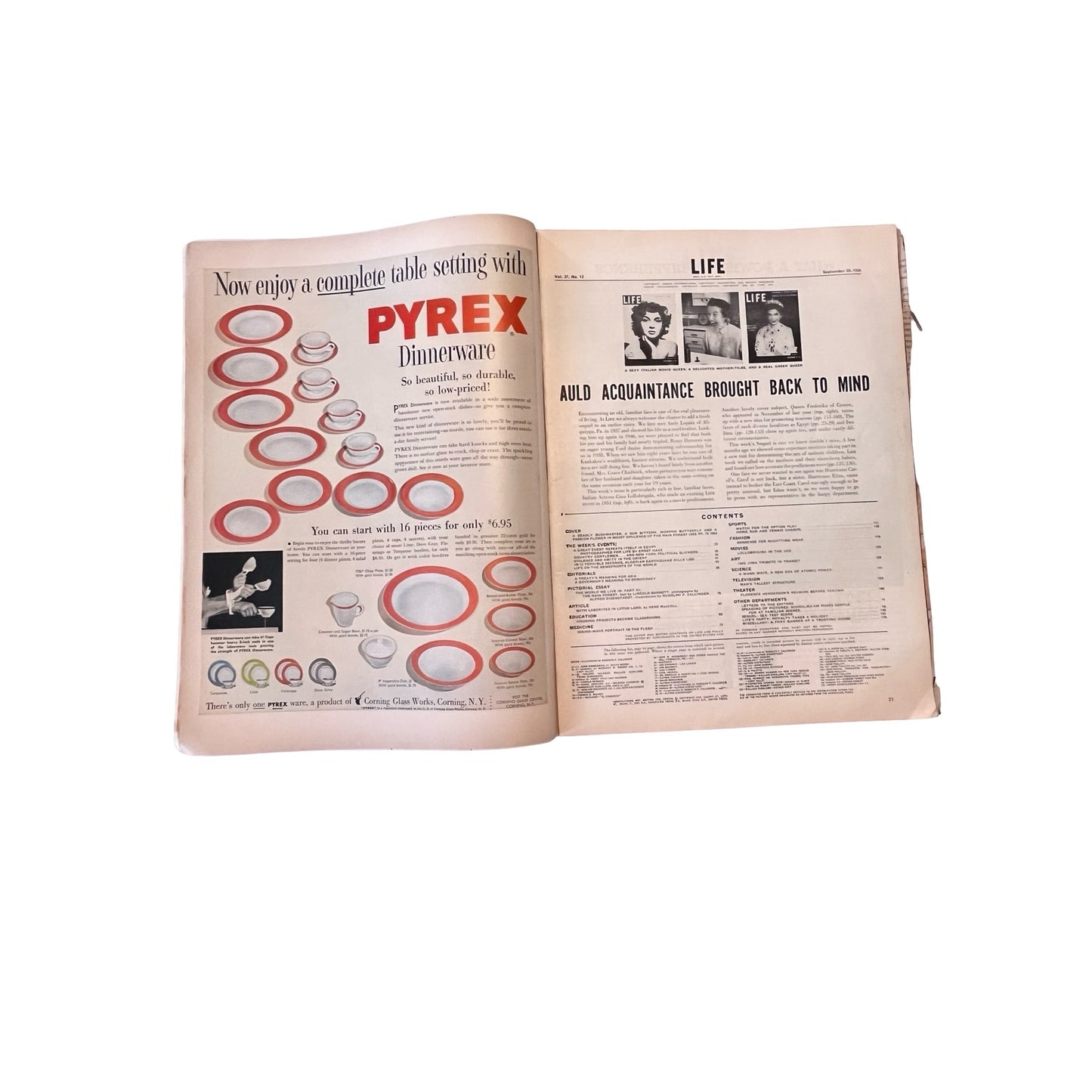 Vintage LIFE Magazine 1954 Mid Century Ads Bourbon Tobacco Jello Pyrex Ephemera