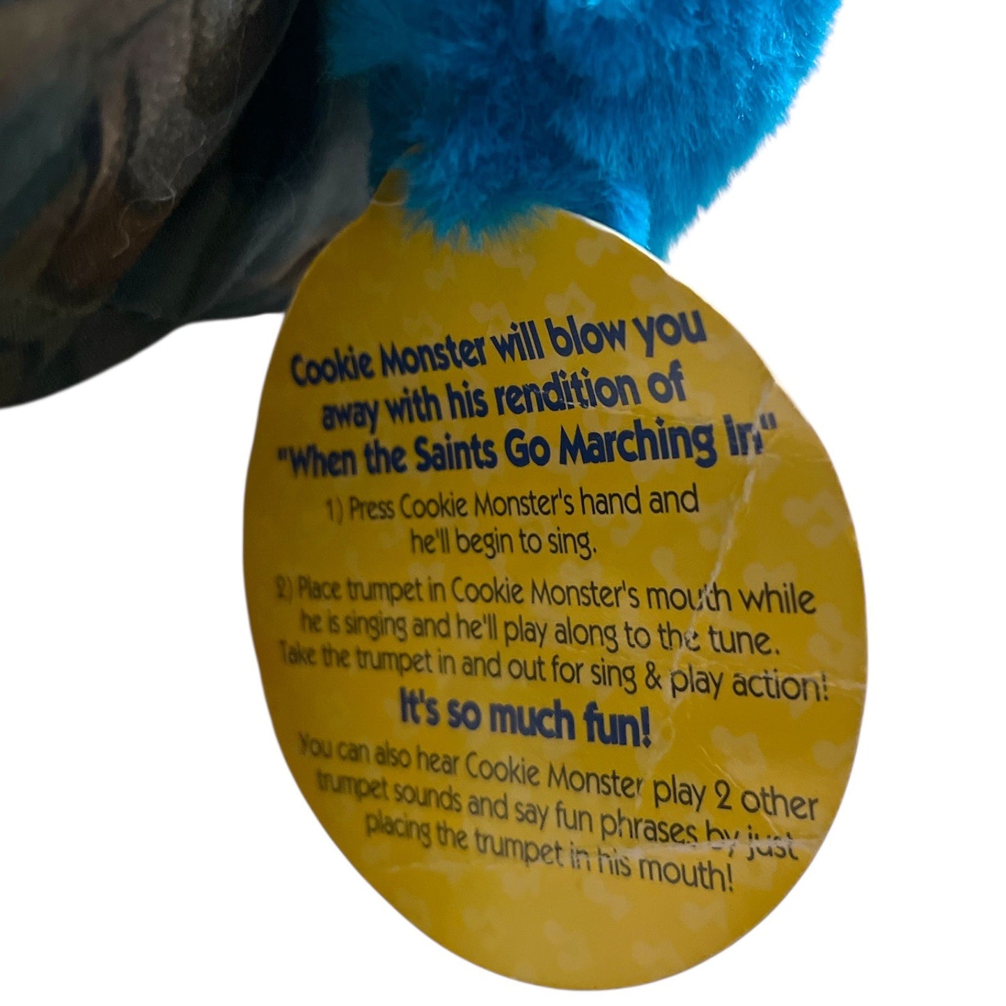Sesame Street Trumpet-Playing Cookie Monster Plush – Sings “When the Saints Go Marching In” – 2004 – Works – With Tag