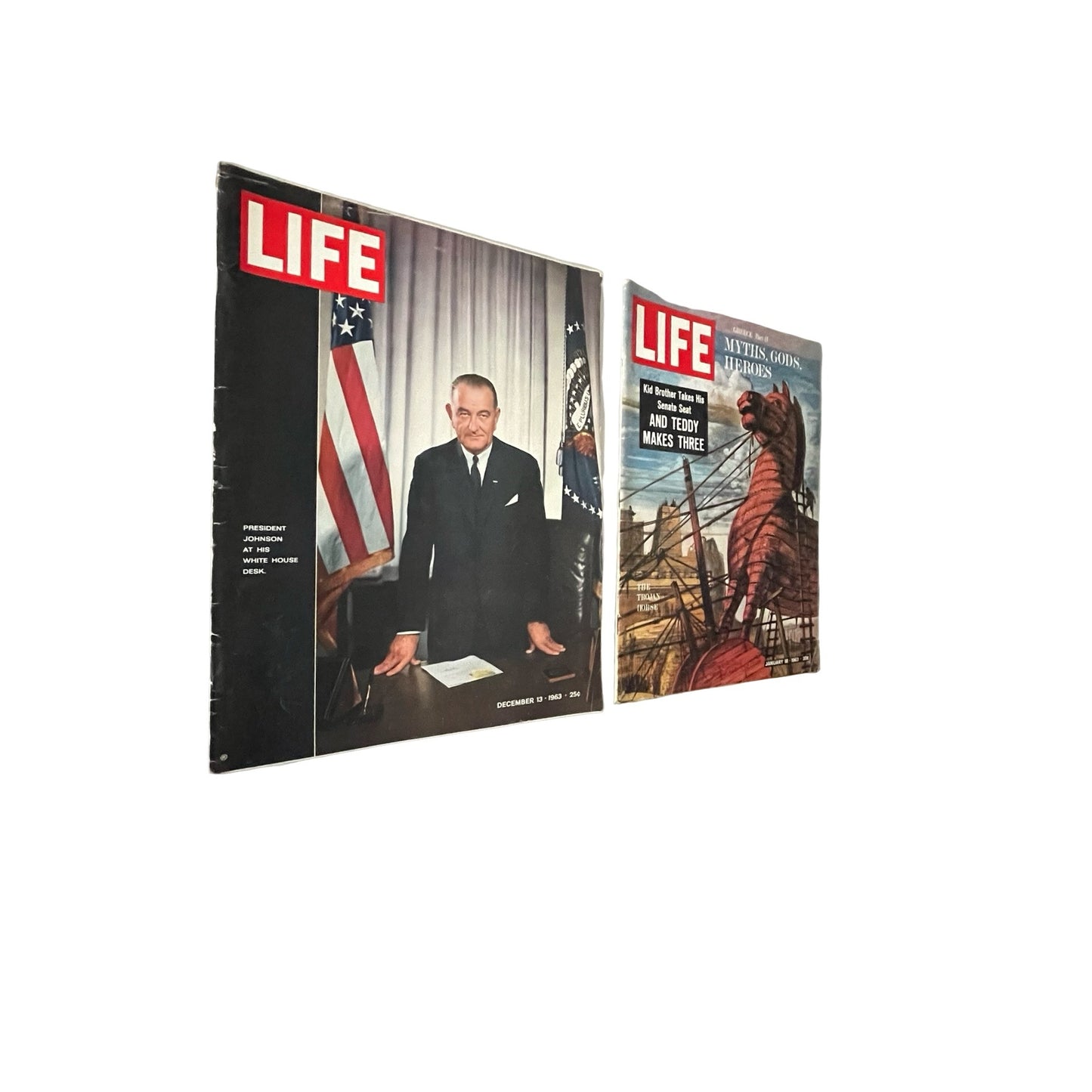 Vintage LIFE Magazine Lot 1963 LBJ Cover Greek Mythology Ads Coca Cola GE Viceroy