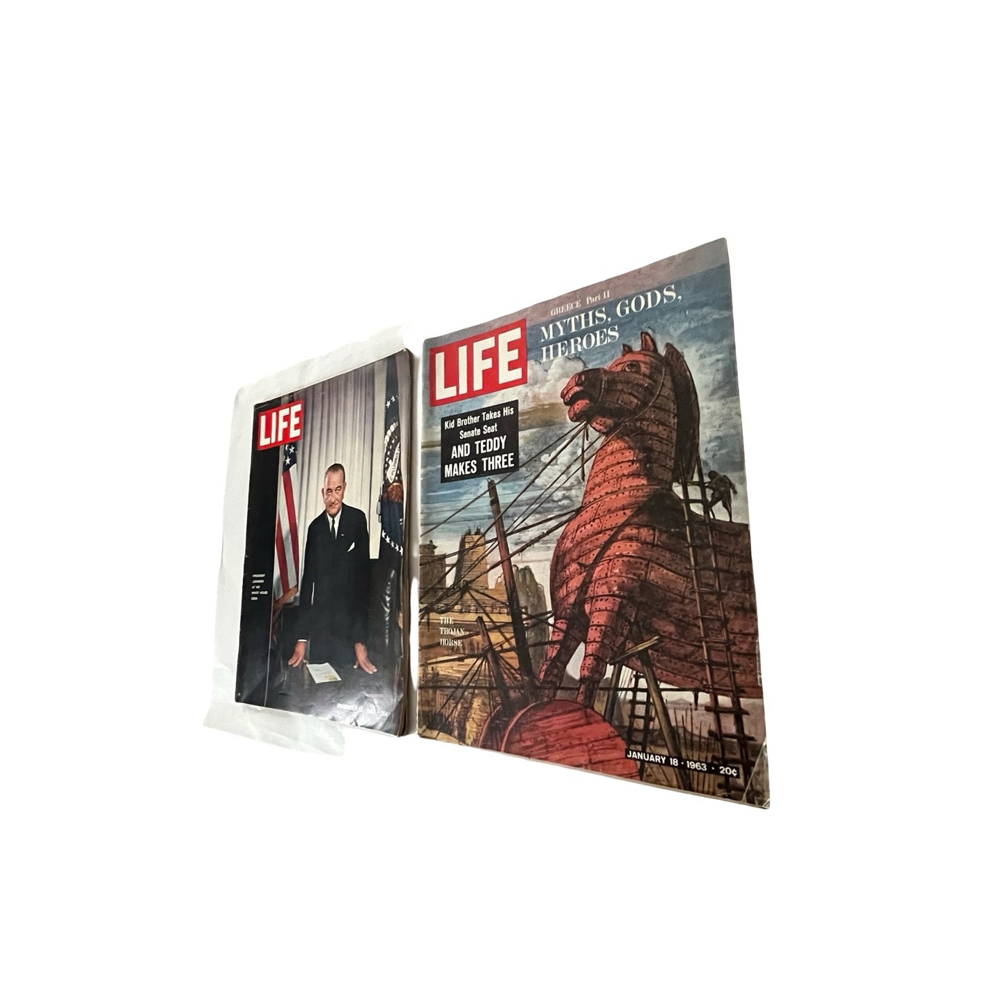 Vintage LIFE Magazine Lot 1963 LBJ Cover Greek Mythology Ads Coca Cola GE Viceroy