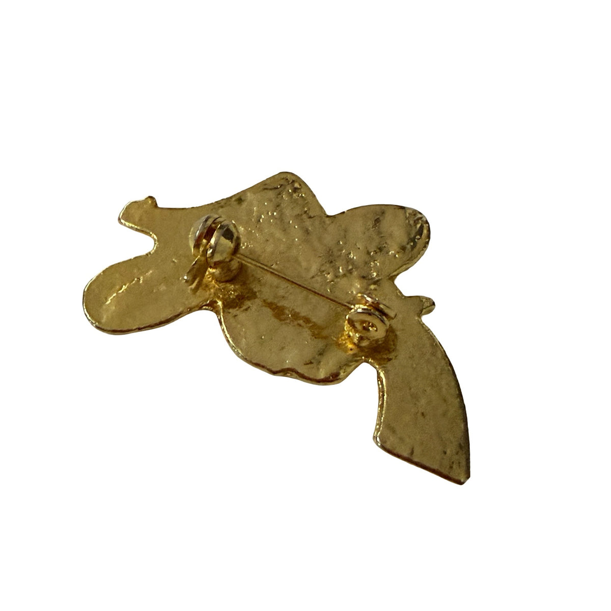 Vintage Gold Tone Cowboy Hat Revolver Gun Brooch Pin Western Rodeo Jewelry