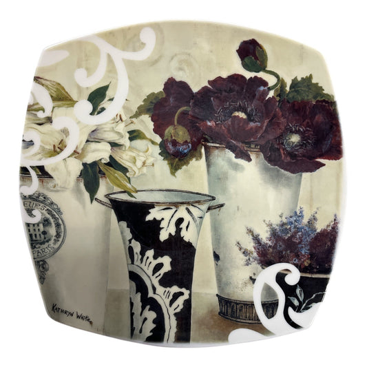 Cypress Home Kathryn White Floral Still Life Square Plate – 8” Decorative Tray
