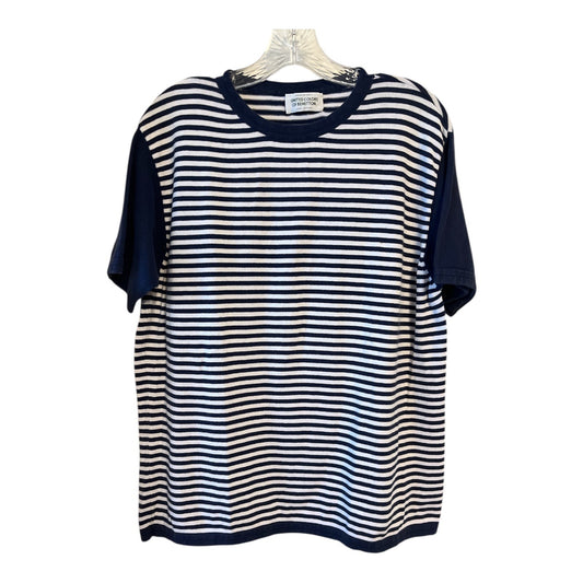 Vintage United Colors of Benetton Striped Knit Top – Navy & White – Made in Italy – 100% Cotton – Size S/M (22 x 27")
