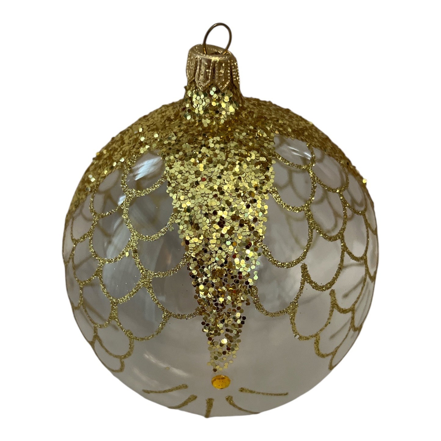 Italian Hand-Painted Glass Ornament Gilardoni Fausto | Mouth Blown Bellagio Italy | Gold Glitter