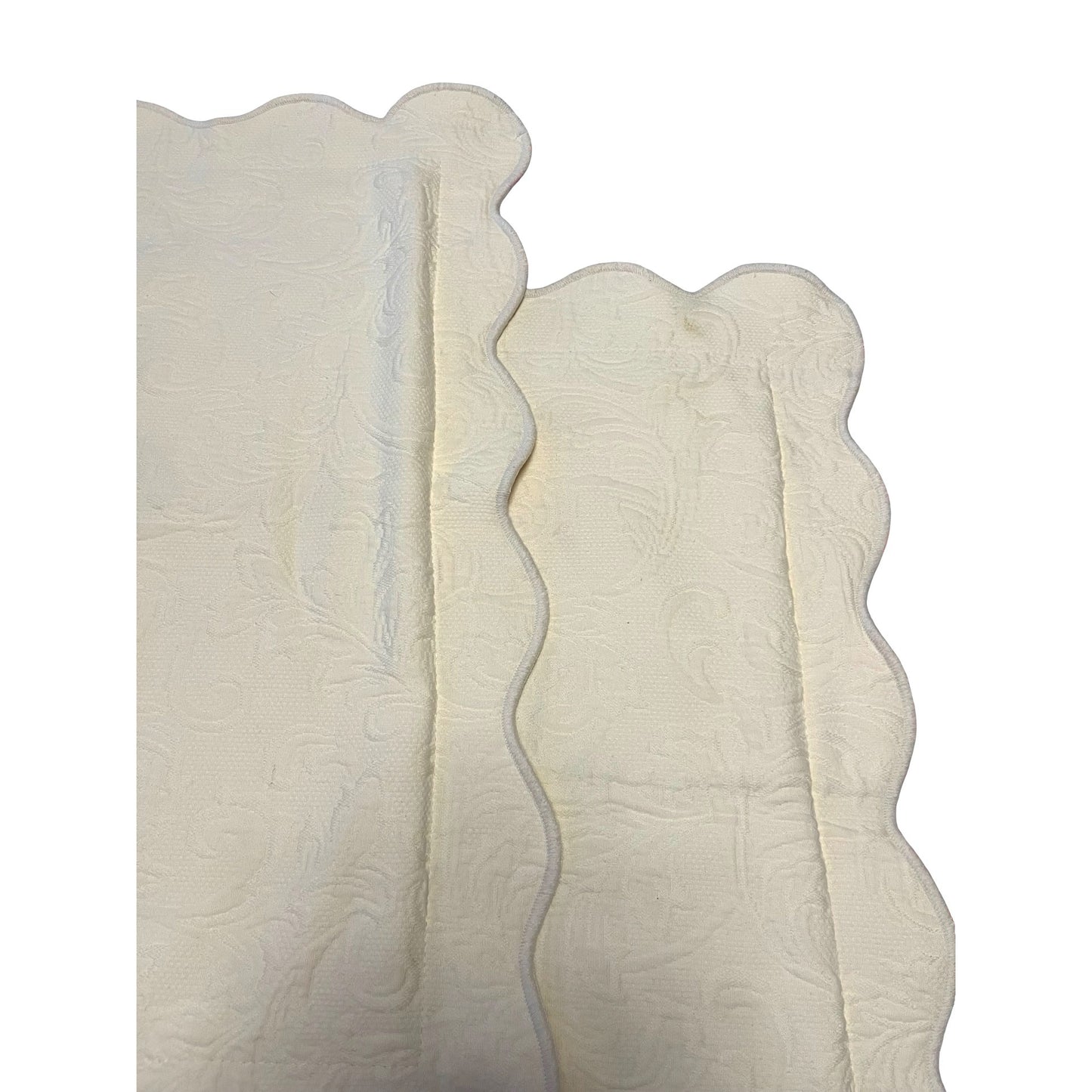M&L Portugal Ivory Damask Pillowcases Standard Size Scalloped Edge Cotton 30x24