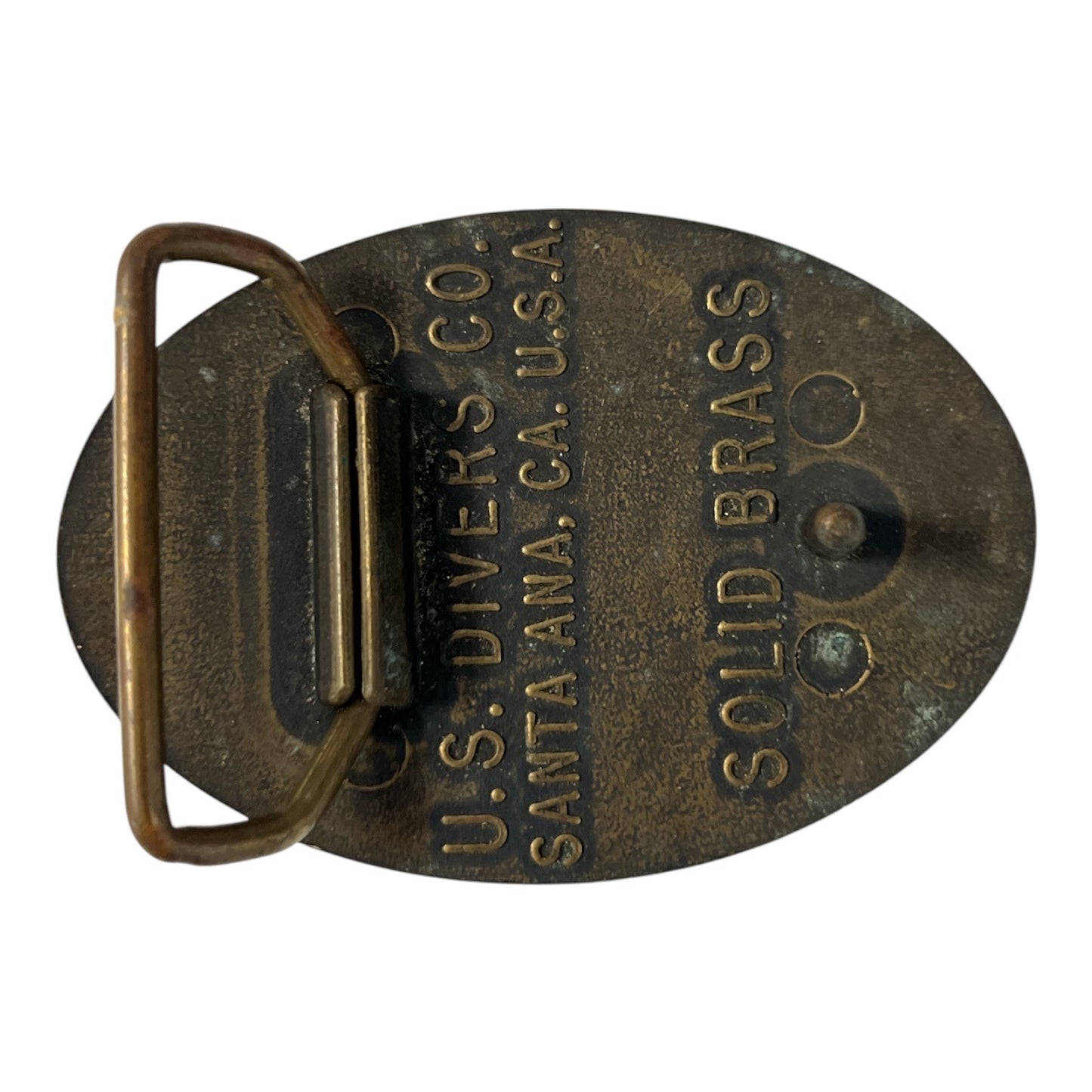 Vintage U.S. Divers Aqua-Lung Solid Brass Belt Buckle 26 Years Santa Ana CA Scuba