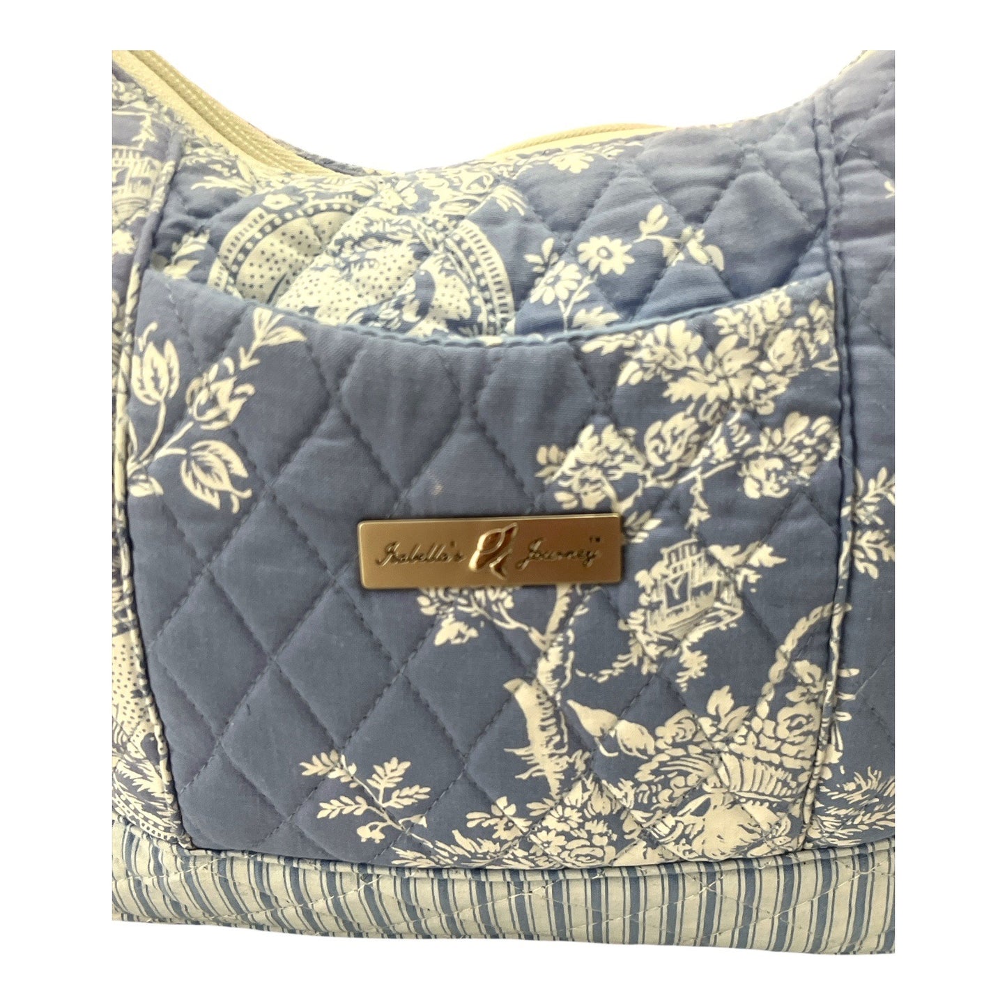 Vtg NWT Isabella’s Journey Quilted Shoulder Bag – Blue Toile Floral Print, 8x12x4, 9” Drop