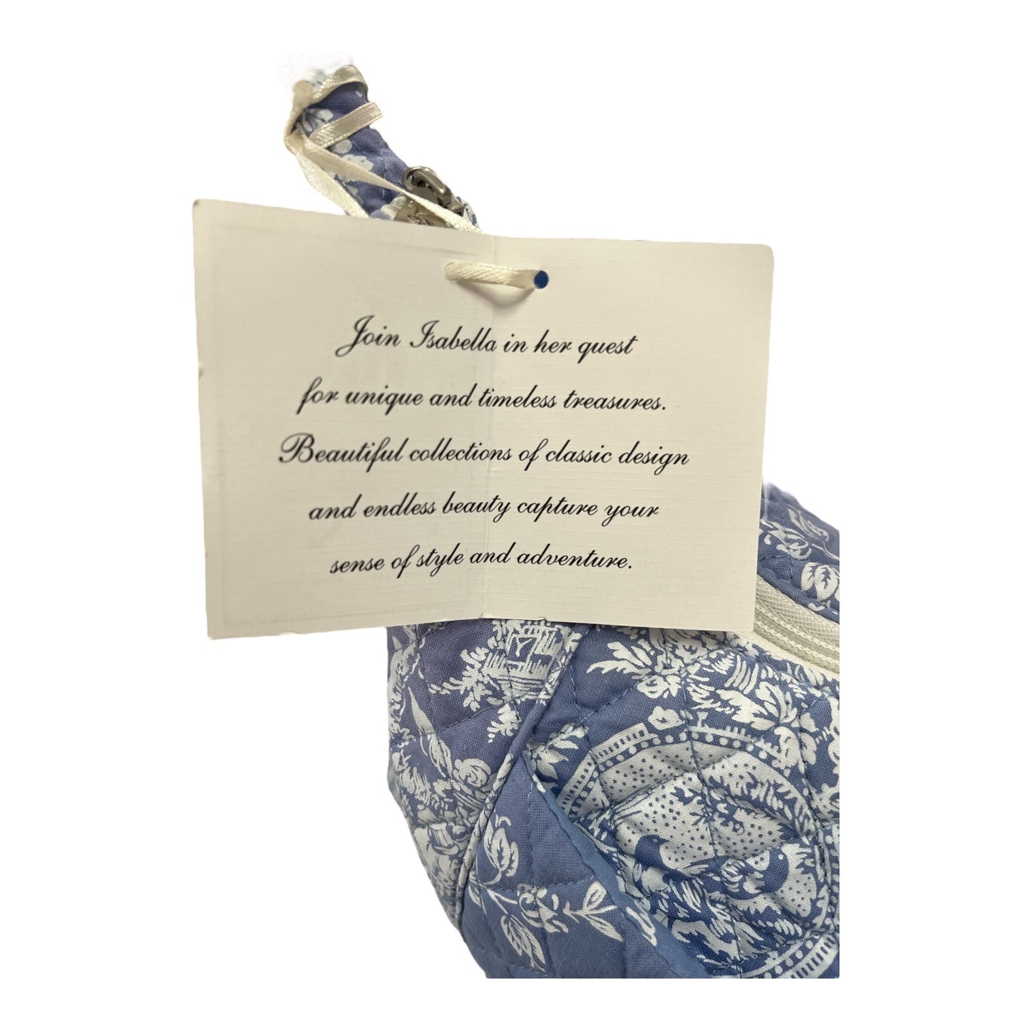 Vtg NWT Isabella’s Journey Quilted Shoulder Bag – Blue Toile Floral Print, 8x12x4, 9” Drop