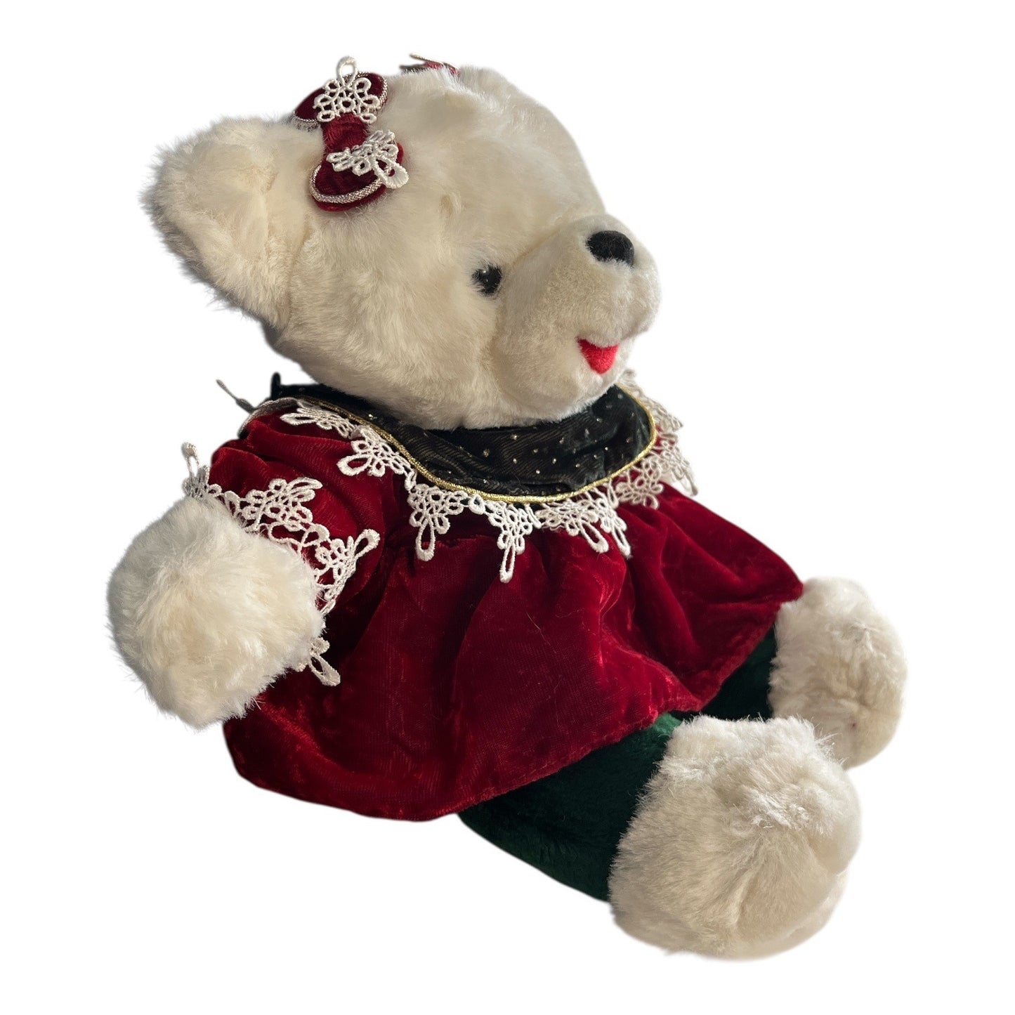 Dan Dee 2002 Christmas Teddy Bear Red Velvet Dress Holiday Plush 13 Inch