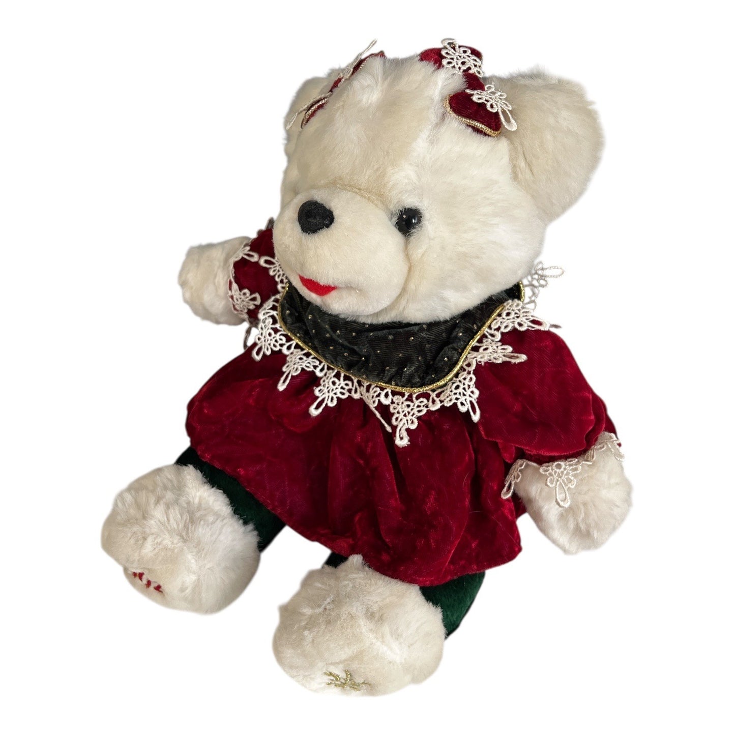 Dan Dee 2002 Christmas Teddy Bear Red Velvet Dress Holiday Plush 13 Inch