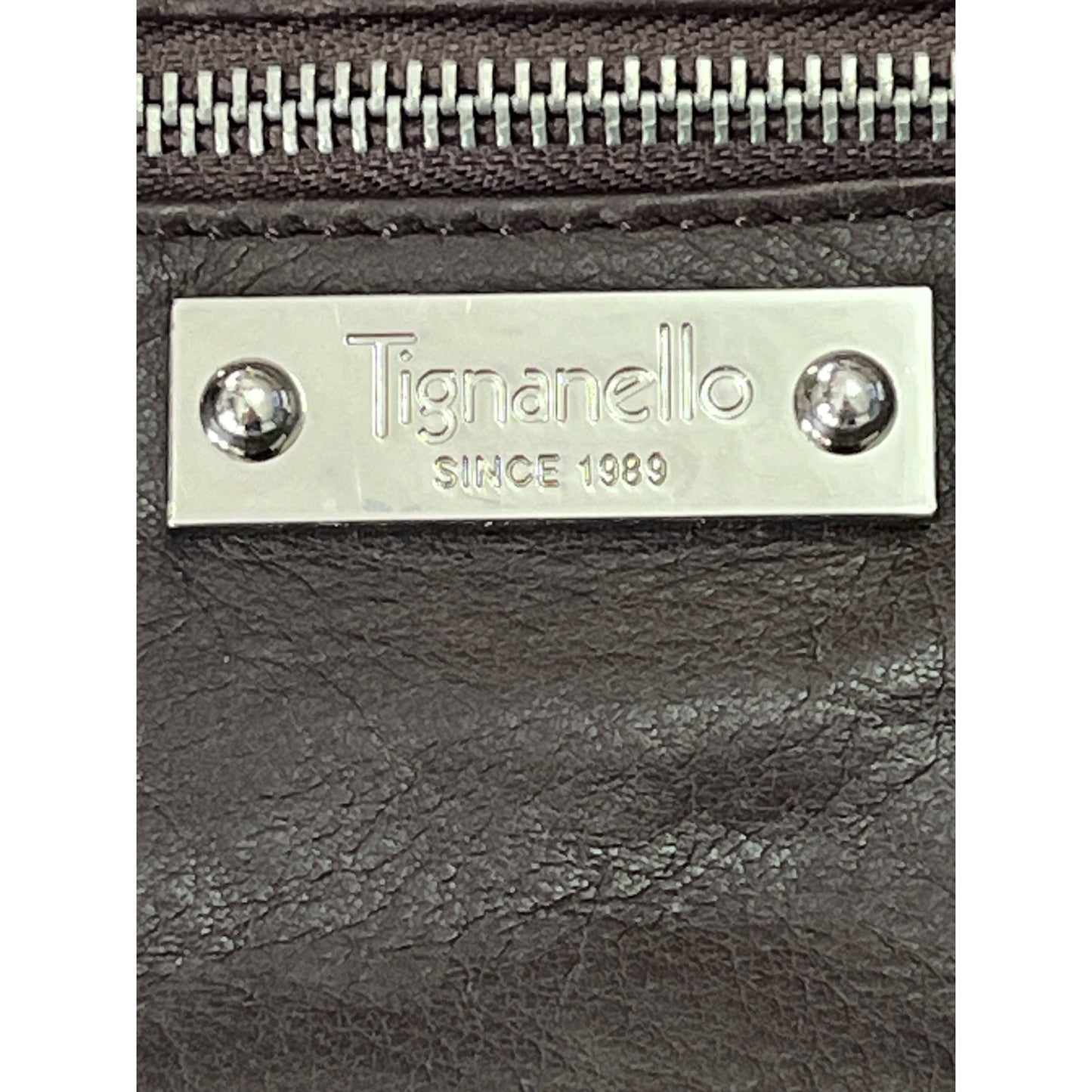 Tignanello Brown Leather Crossbody Bag – Striped Satin Lining, Multi-Pocket Organizer Purse