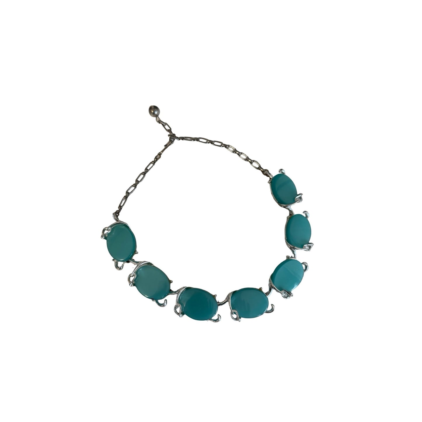 Vintage Mag Allan Turquoise Blue Thermoset Choker Necklace Silver Tone Link Necklace