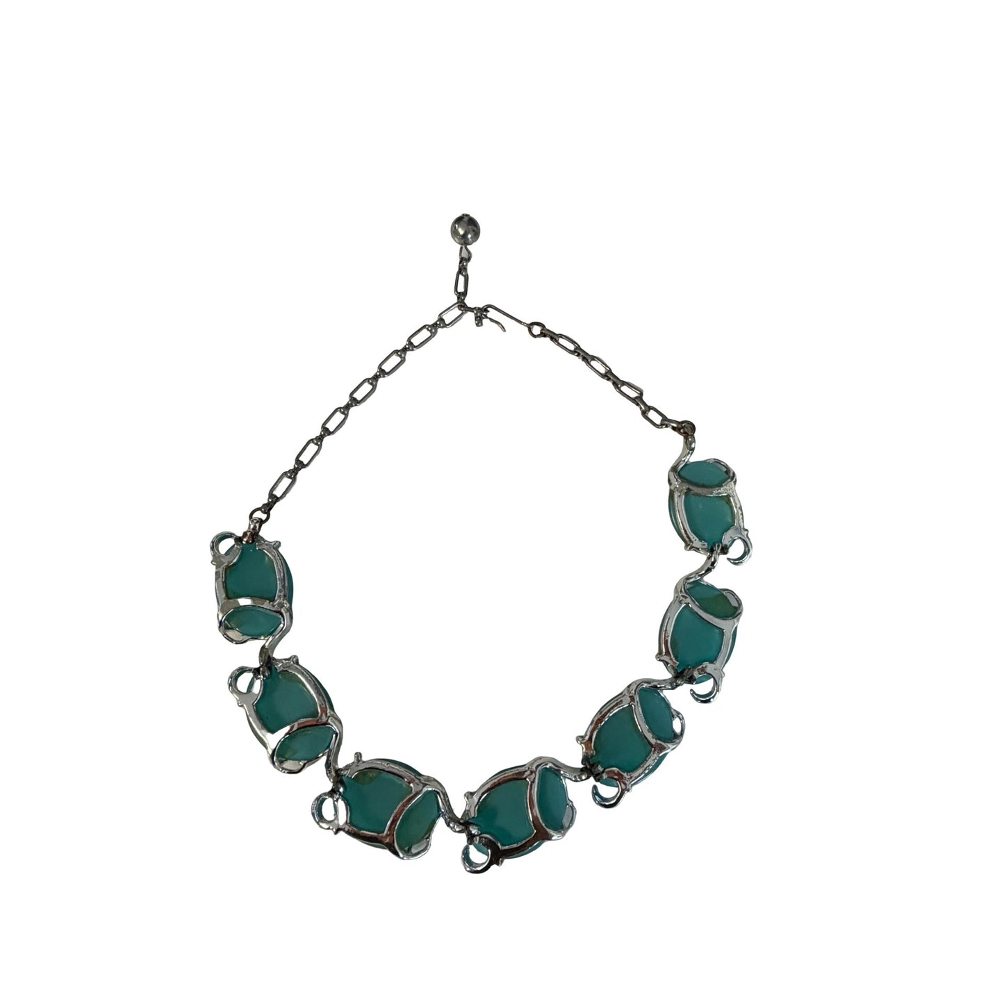 Vintage Mag Allan Turquoise Blue Thermoset Choker Necklace Silver Tone Link Necklace
