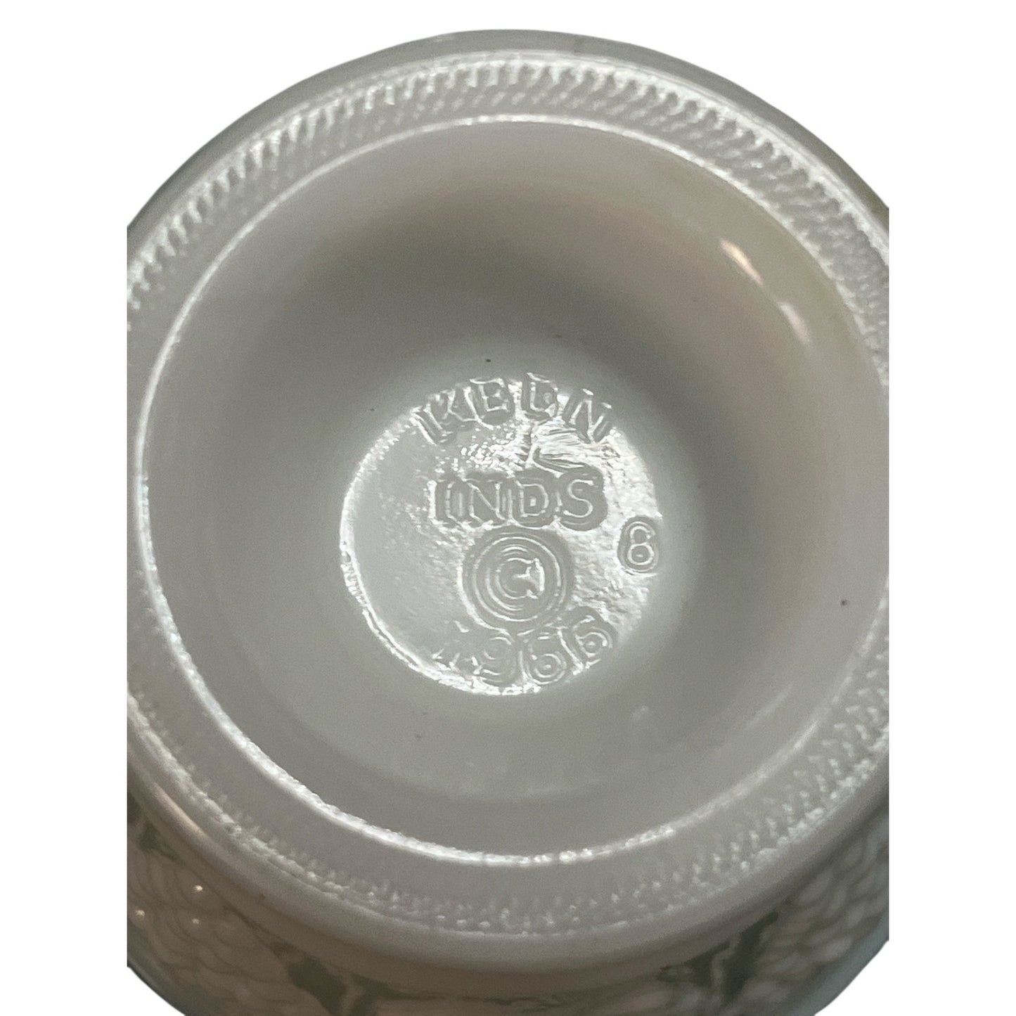 Vintage Milk Glass Pedestal Cups Pair KELN Industries 1965 Grape Leaf Design