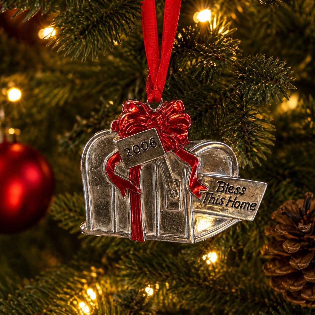 Lenox 2006 Bless This Home Mailbox Christmas Ornament Silverplate Dated Boxed