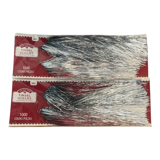 Holiday Time & Holiday Style Tinsel Icicles – 5 Packs of 1000 Strands Each Silver Christmas Tree Decoration