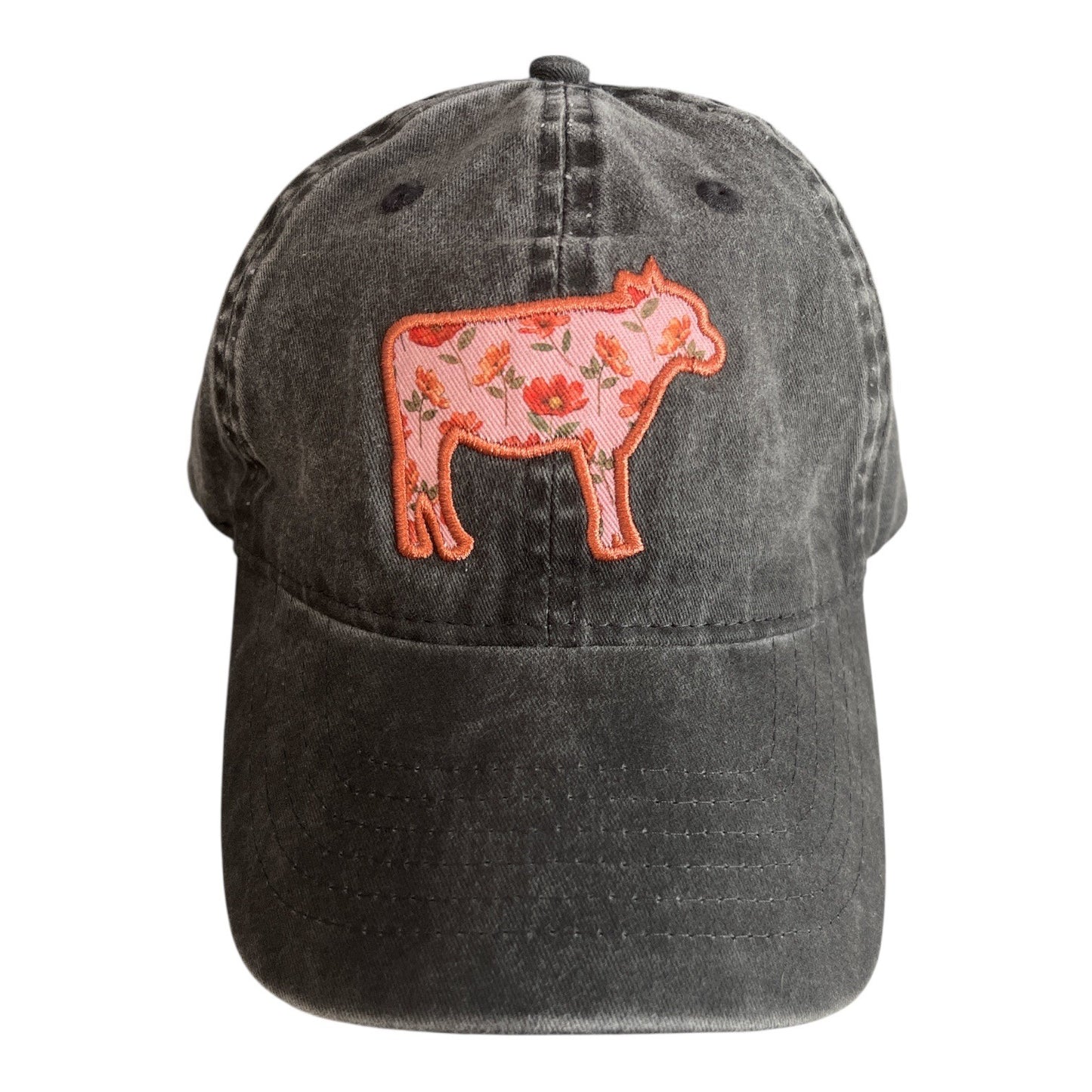 Infinity Her Floral Cow Patch Cowgirl Baseball Cap Washed Black