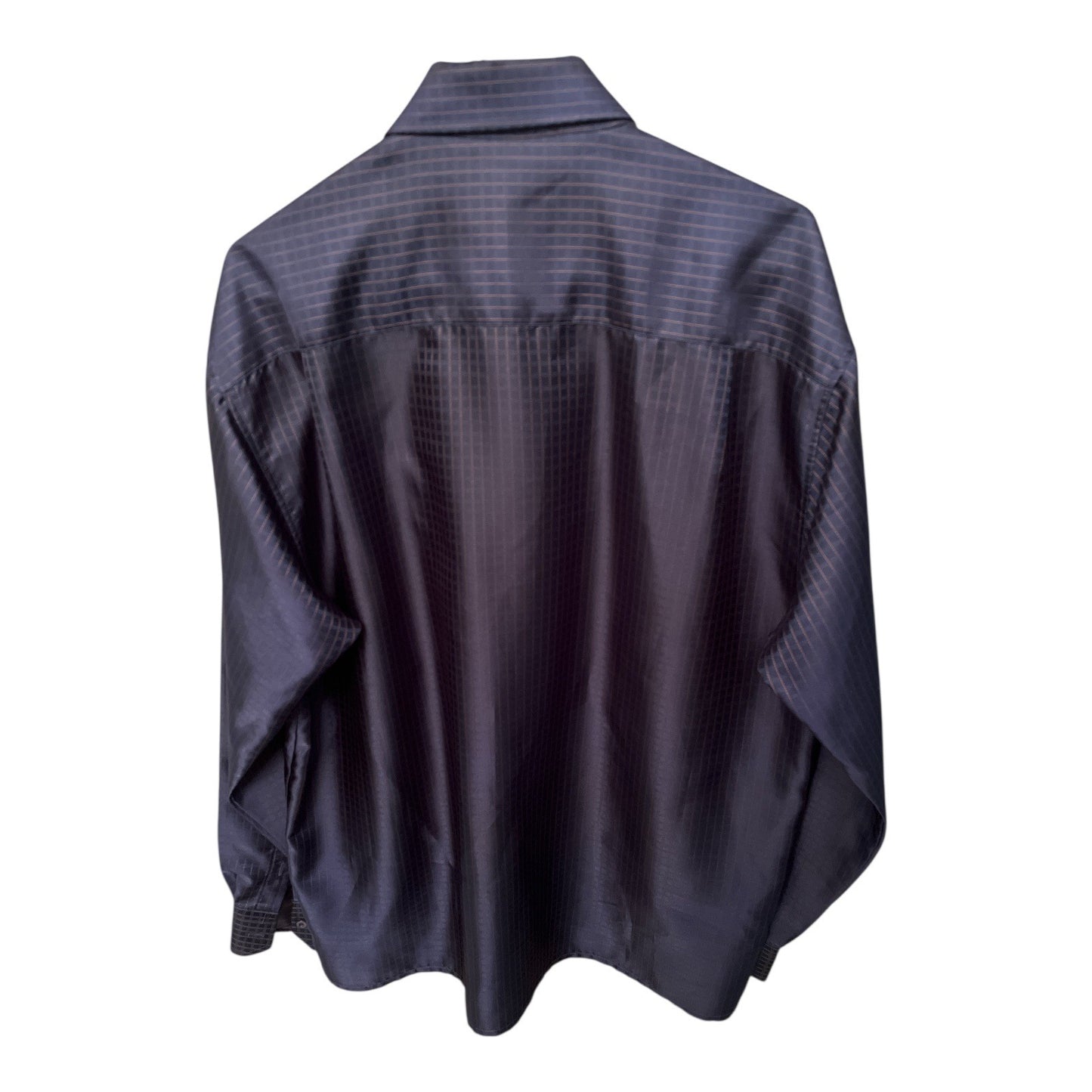 Vizoni Uomo Men’s XL Dress Shirt – 100% Silk – Navy Blue Check Pattern – Long Sleeve – Early 2000s