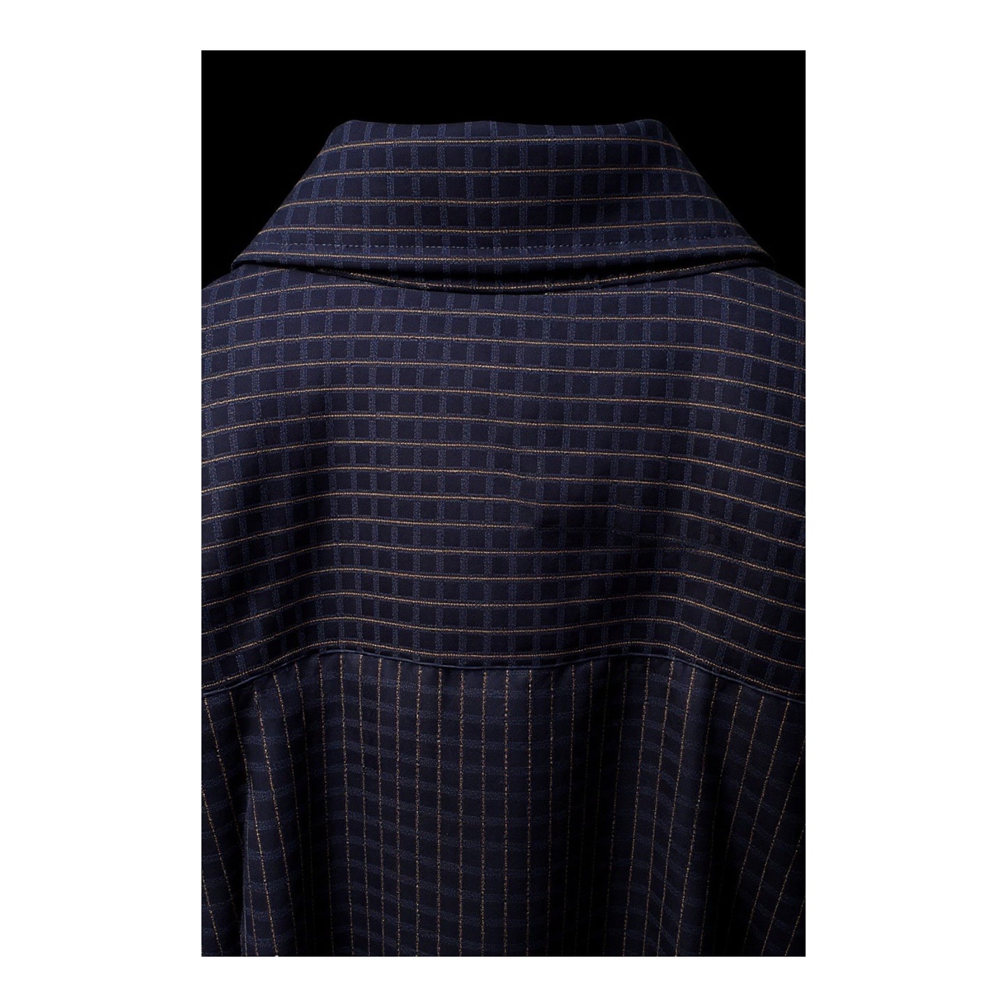 Vizoni Uomo Men’s XL Dress Shirt – 100% Silk – Navy Blue Check Pattern – Long Sleeve – Early 2000s