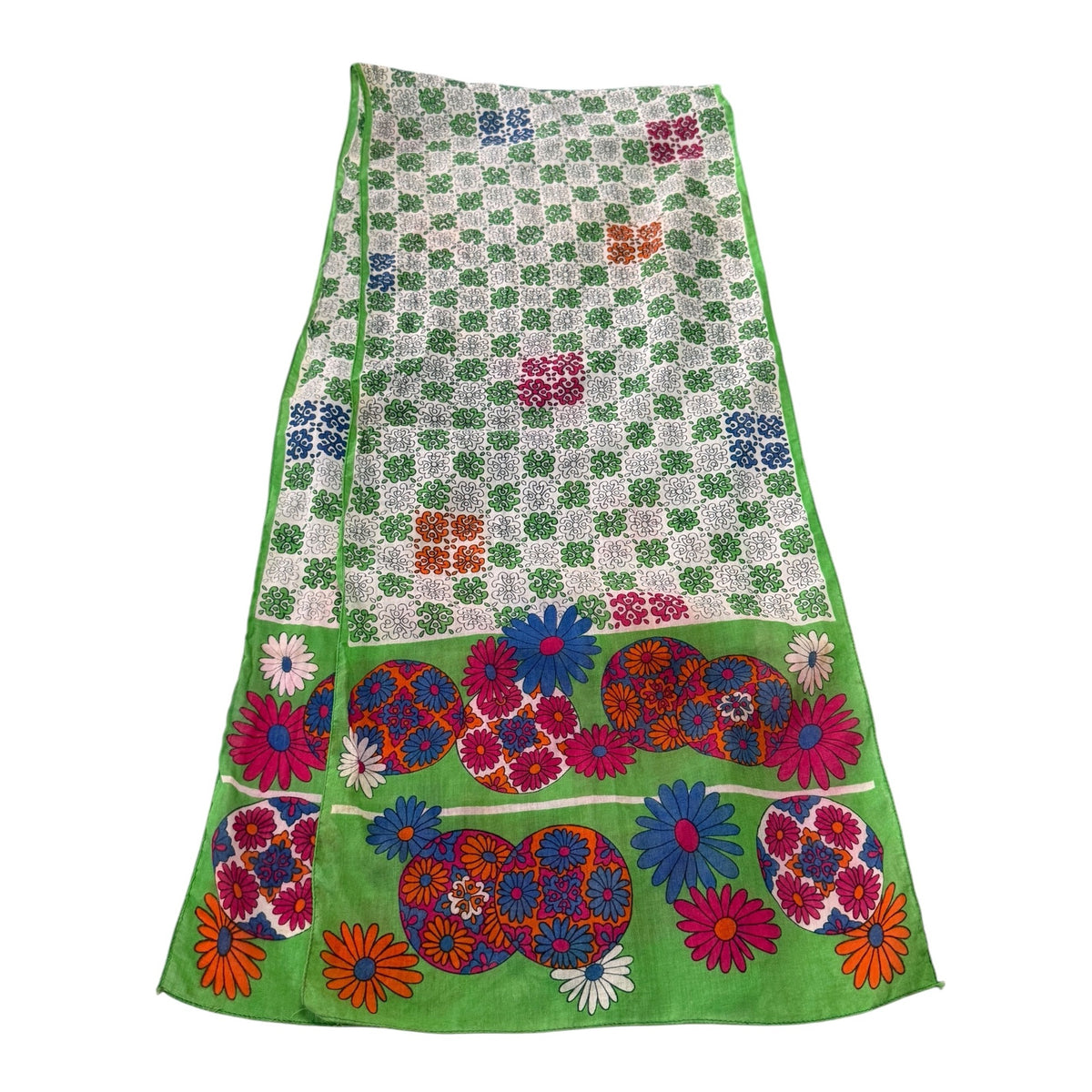 Vintage 1960s 70s Italian Cotton Psychedelic Daisy Flower Power Scarf 12x56