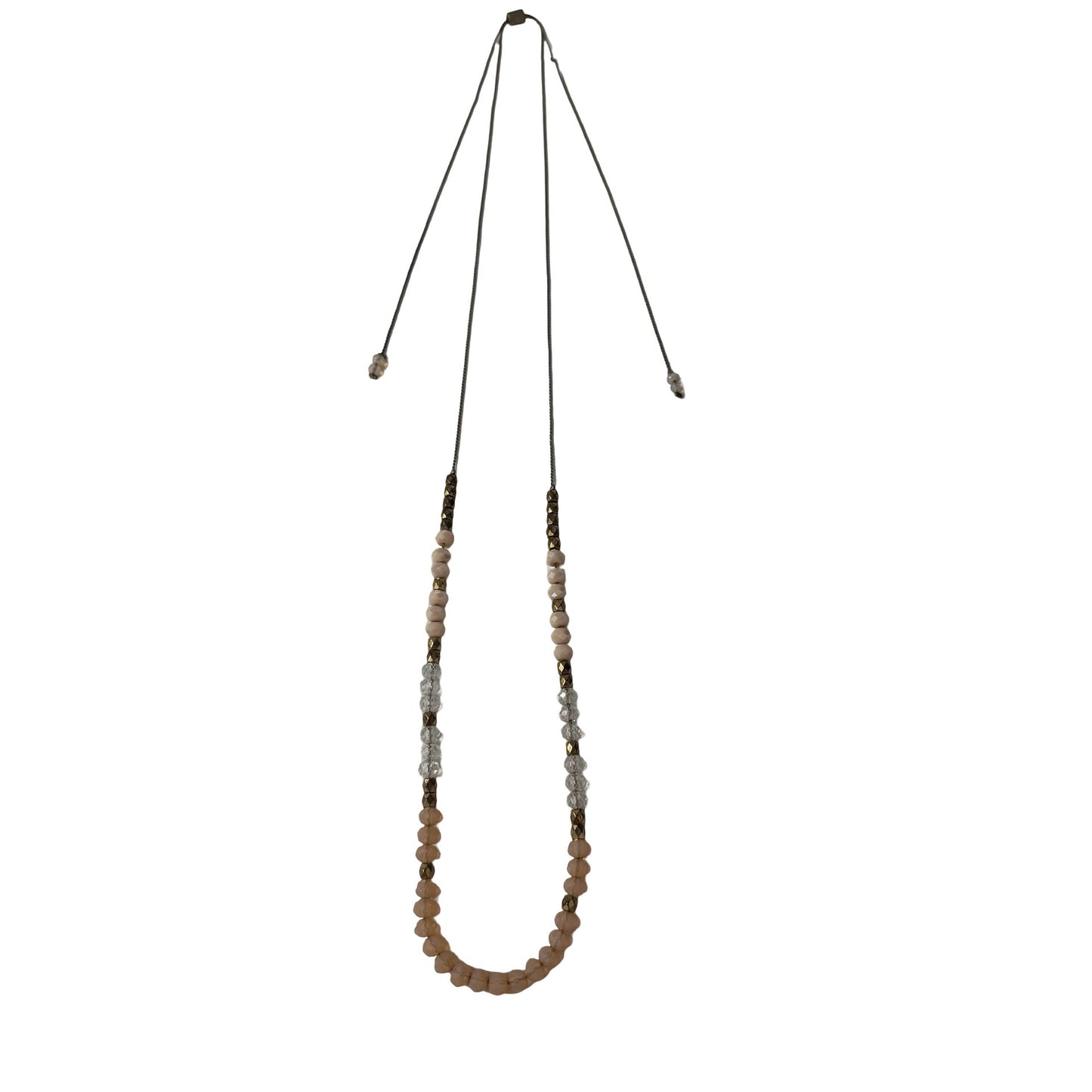 Adjustable Sliding Bead Necklace with Faceted Glass and Metallic Accent Beads 26"