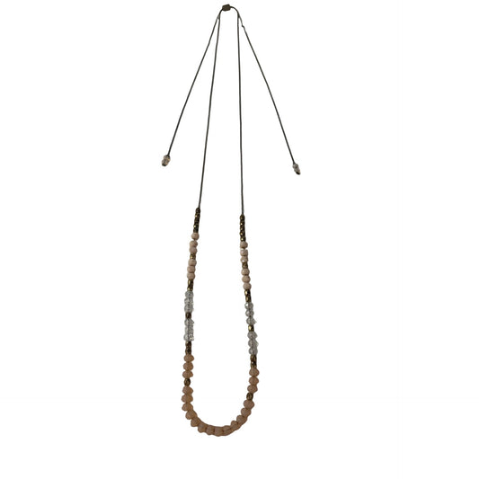 Adjustable Sliding Bead Necklace with Faceted Glass and Metallic Accent Beads 26"