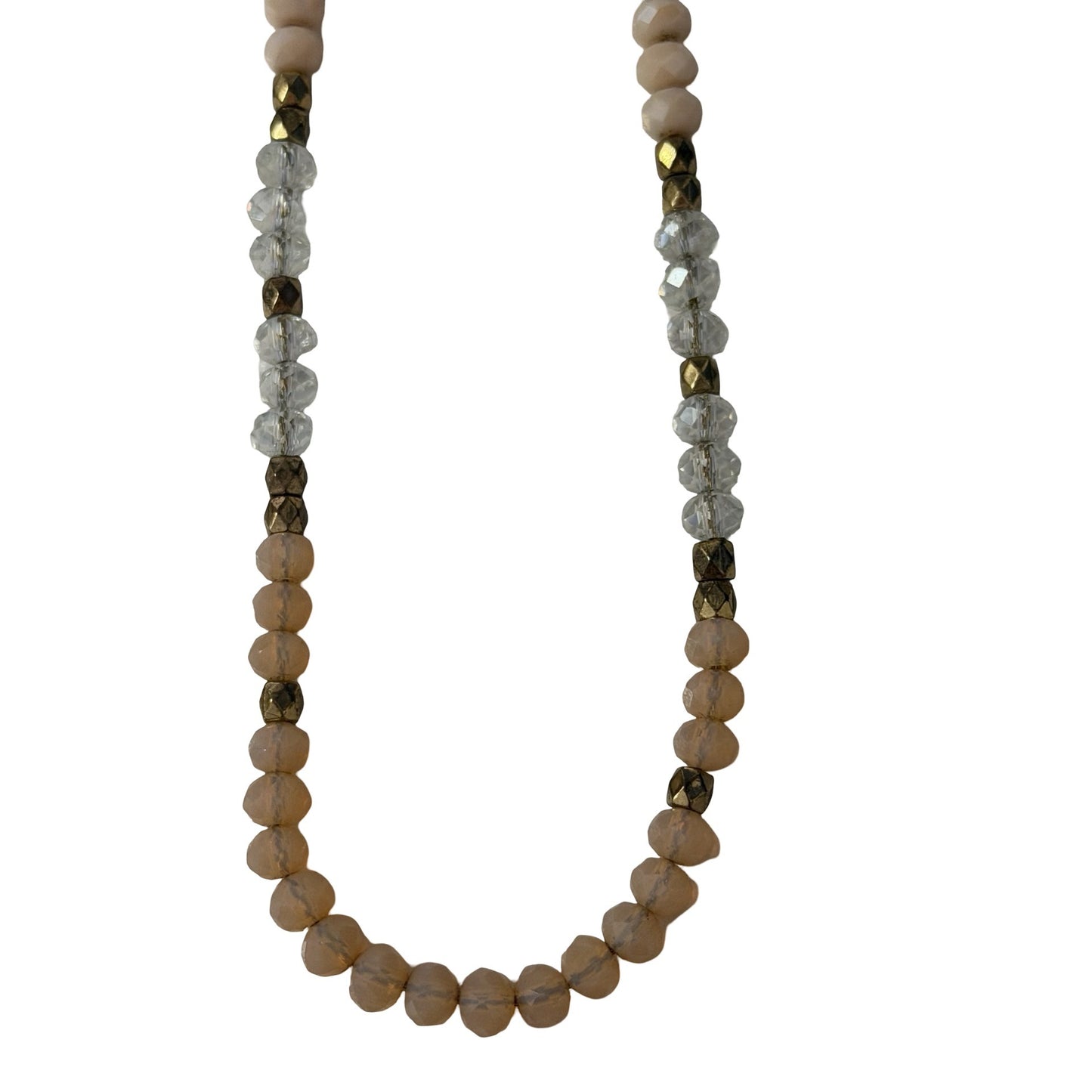 Adjustable Sliding Bead Necklace with Faceted Glass and Metallic Accent Beads 26"