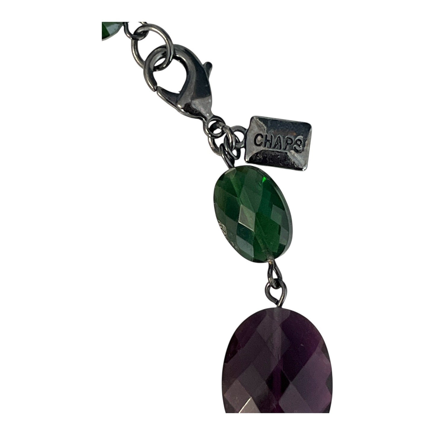 Chaps Faceted Glass Bead Necklace 16" Red Green Purple Gunmetal Tone