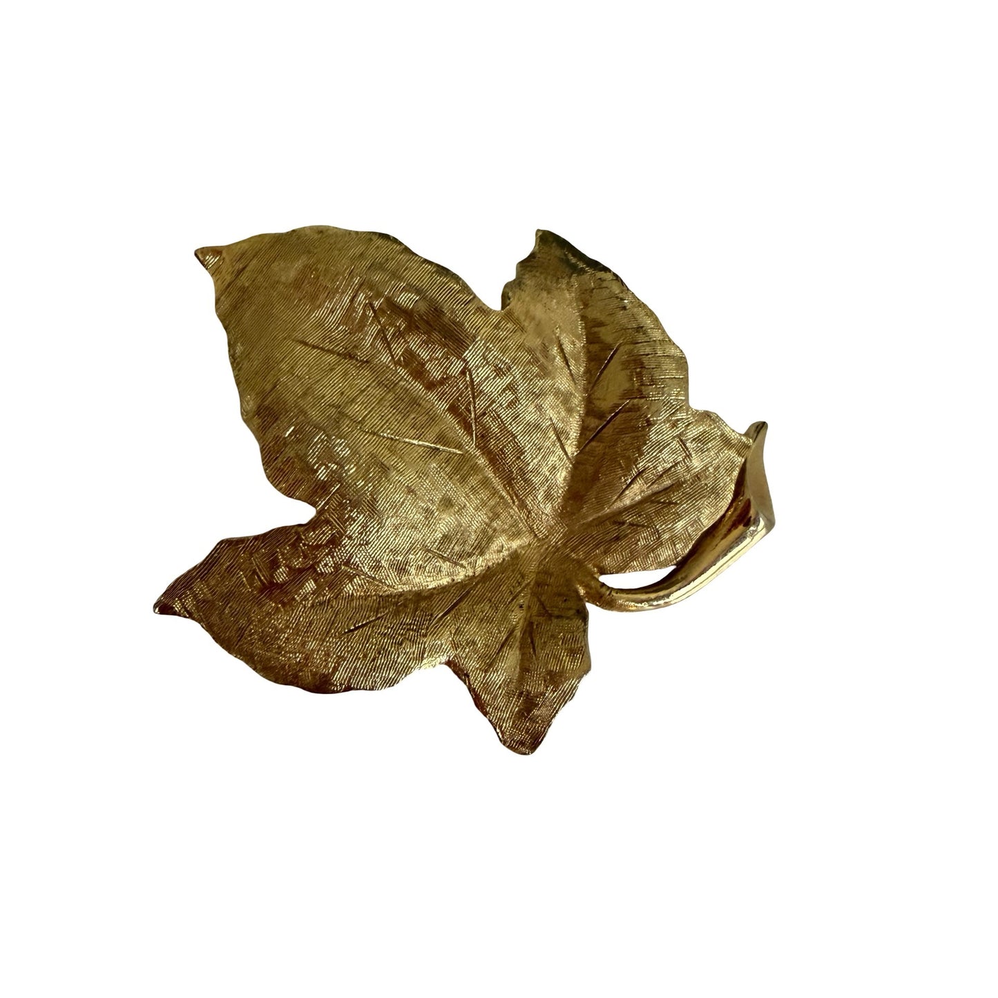 Vintage Charel Gold Tone Ivy Leaf Brooch Signed Mid Century Botanical Nature Pin