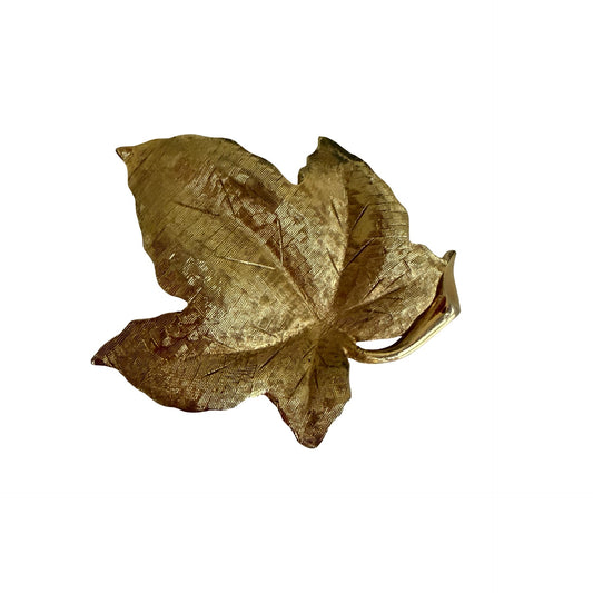Vintage Charel Gold Tone Ivy Leaf Brooch Signed Mid Century Botanical Nature Pin