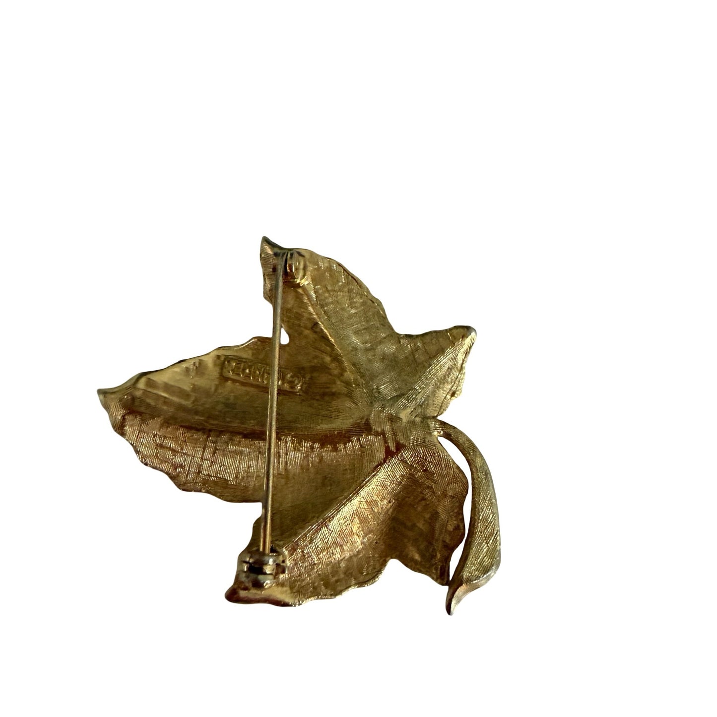 Vintage Charel Gold Tone Ivy Leaf Brooch Signed Mid Century Botanical Nature Pin