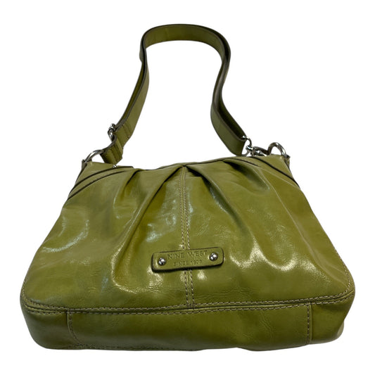 Nine West Green Crossbody Shoulder Bag – Faux Leather Pleated Front, Adjustable Strap