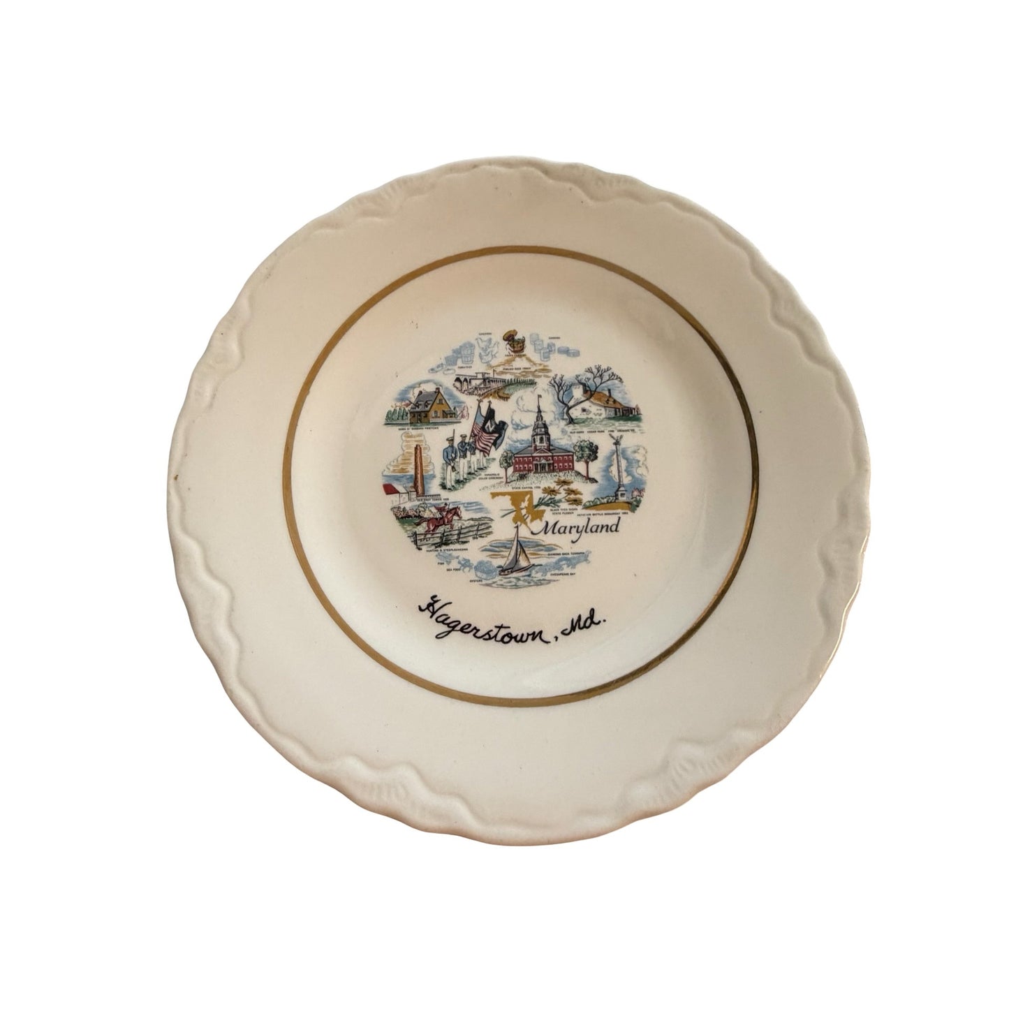 Vintage Hagerstown Maryland Souvenir Collector Plate Conrad Crafters Wheeling WV 7 Inch