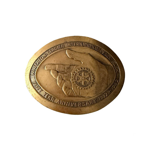 Vintage Rotary International Waterton Glacier Peace Park Belt Buckle 1982