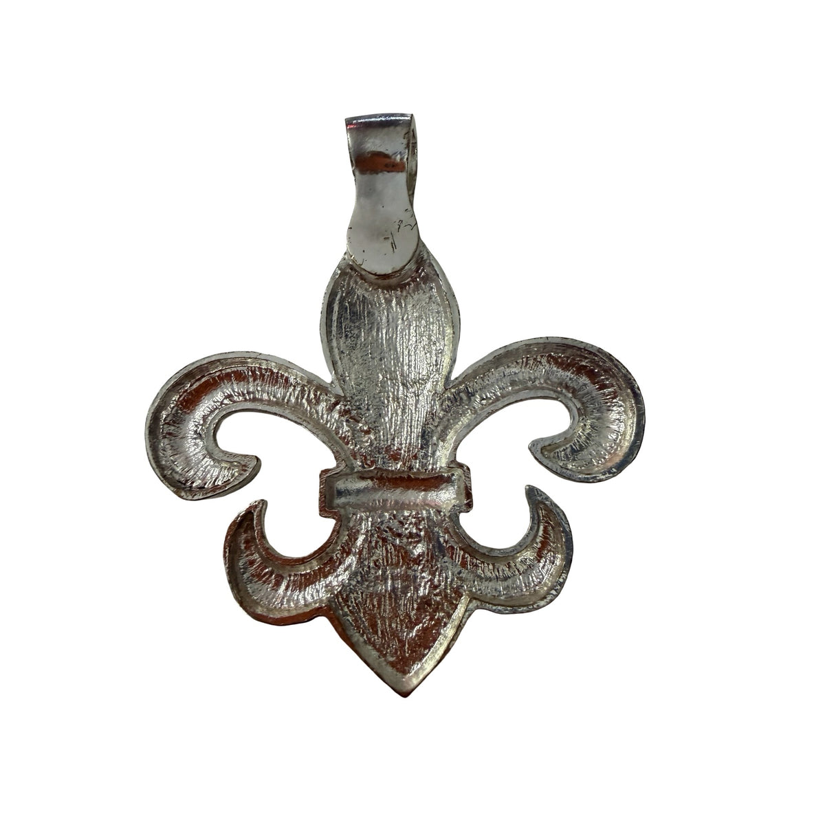 Vintage Silver Tone Fleur de Lis Pendant Ornate Textured Gothic Jewelry