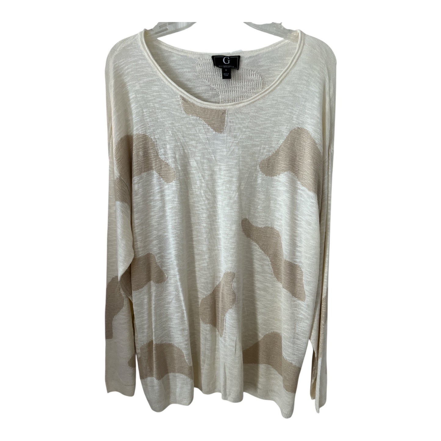 G by Giuliana Lightweight Camo Sweater Top 1X Ivory Beige Rayon Knit NWT READ