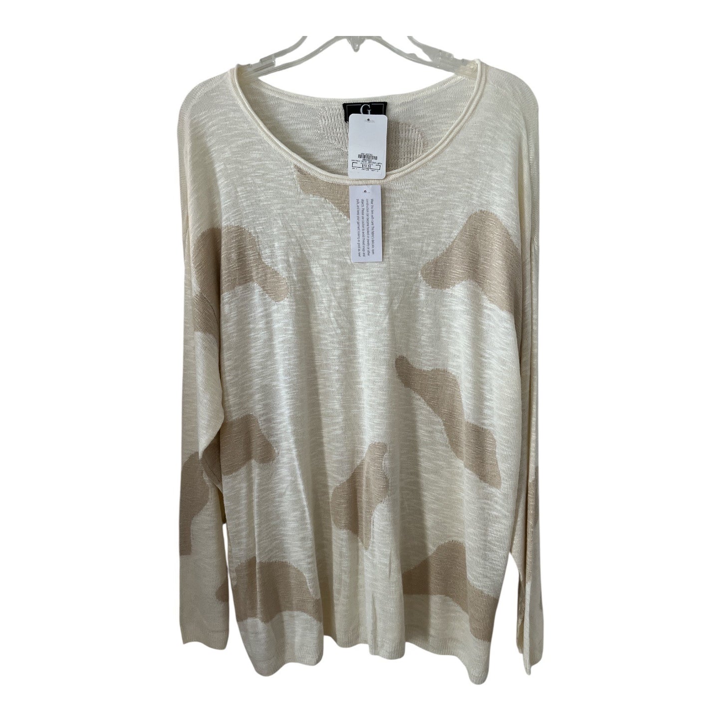 G by Giuliana Lightweight Camo Sweater Top 1X Ivory Beige Rayon Knit NWT READ