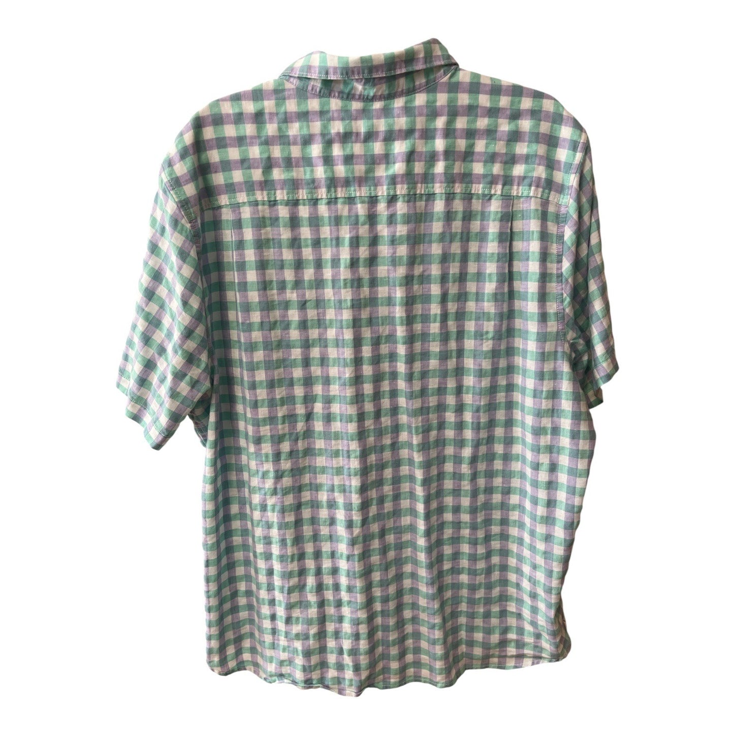 Tommy Bahama Linen Blend Short Sleeve Button Shirt XL Green Purple Check