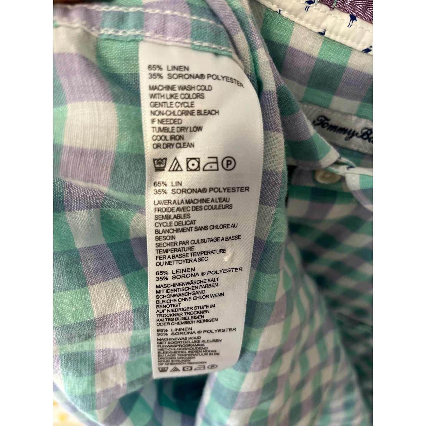 Tommy Bahama Linen Blend Short Sleeve Button Shirt XL Green Purple Check