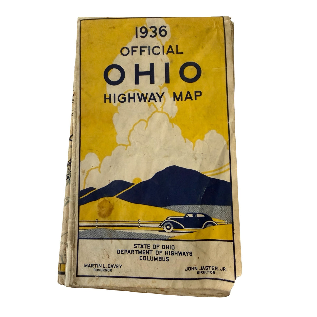1936 Official Ohio Highway Map Art Deco Automobile Road Map Highway Signs