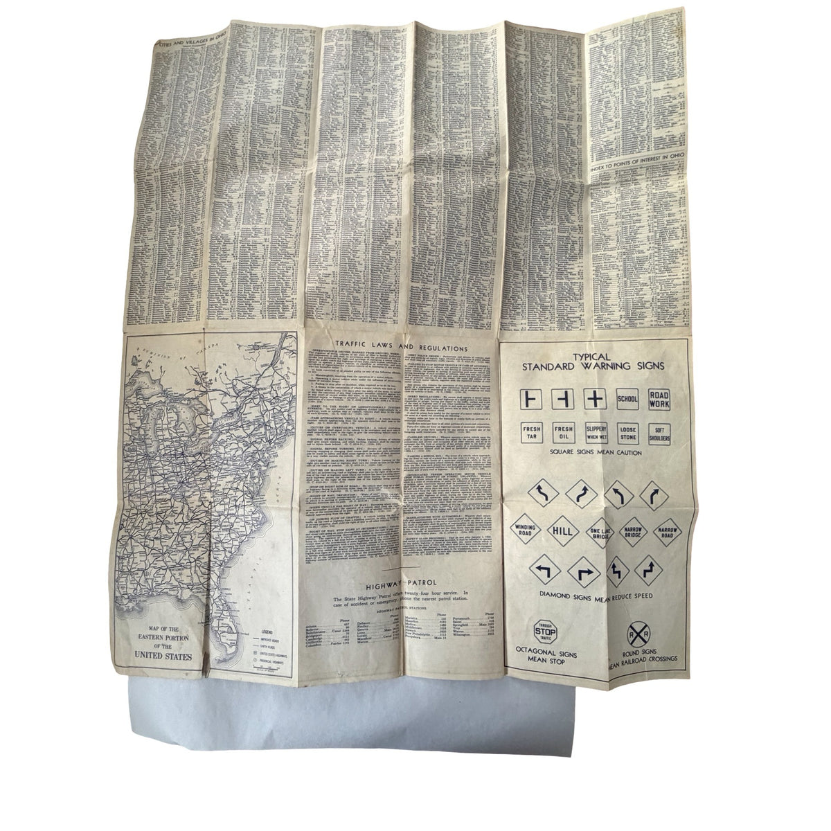 1936 Official Ohio Highway Map Art Deco Automobile Road Map Highway Signs