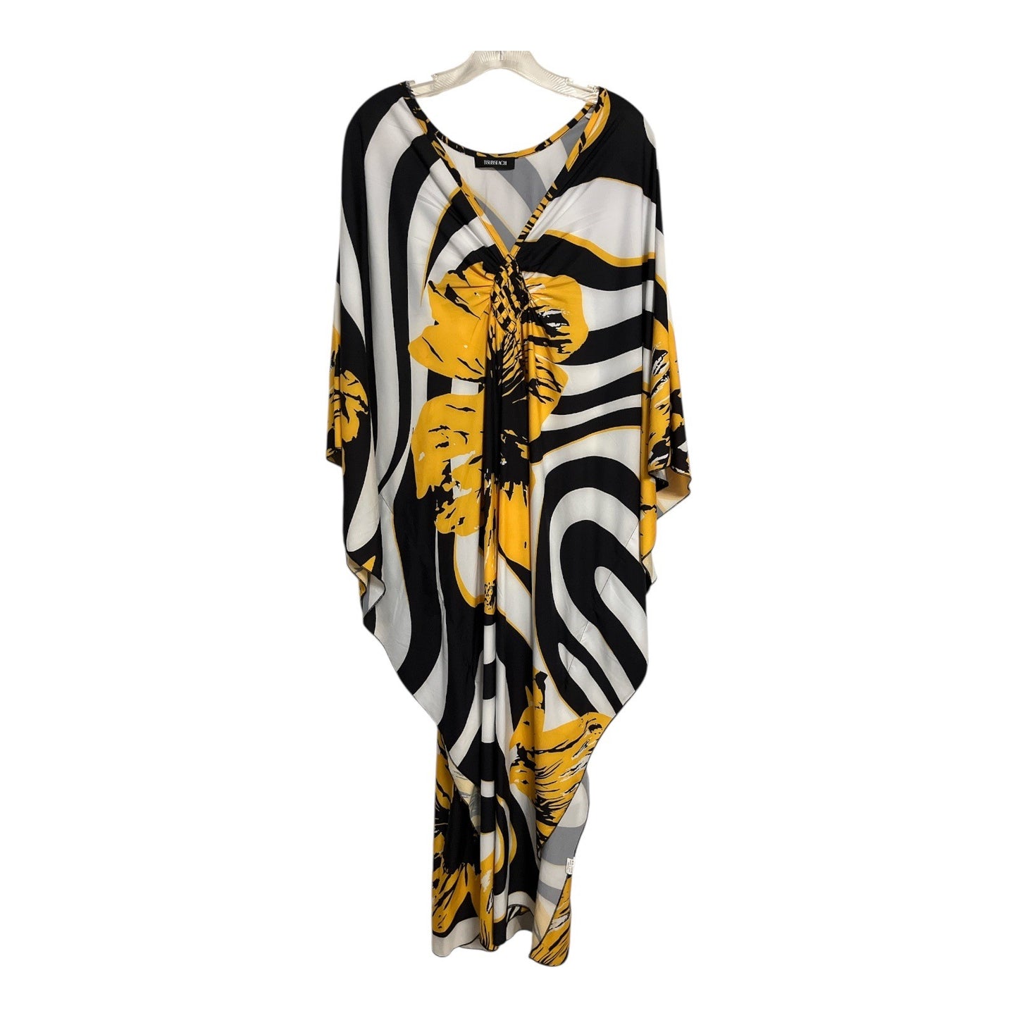 BSUBSEACH Black White Yellow Floral Kaftan Cover Up Batwing Maxi 58x54