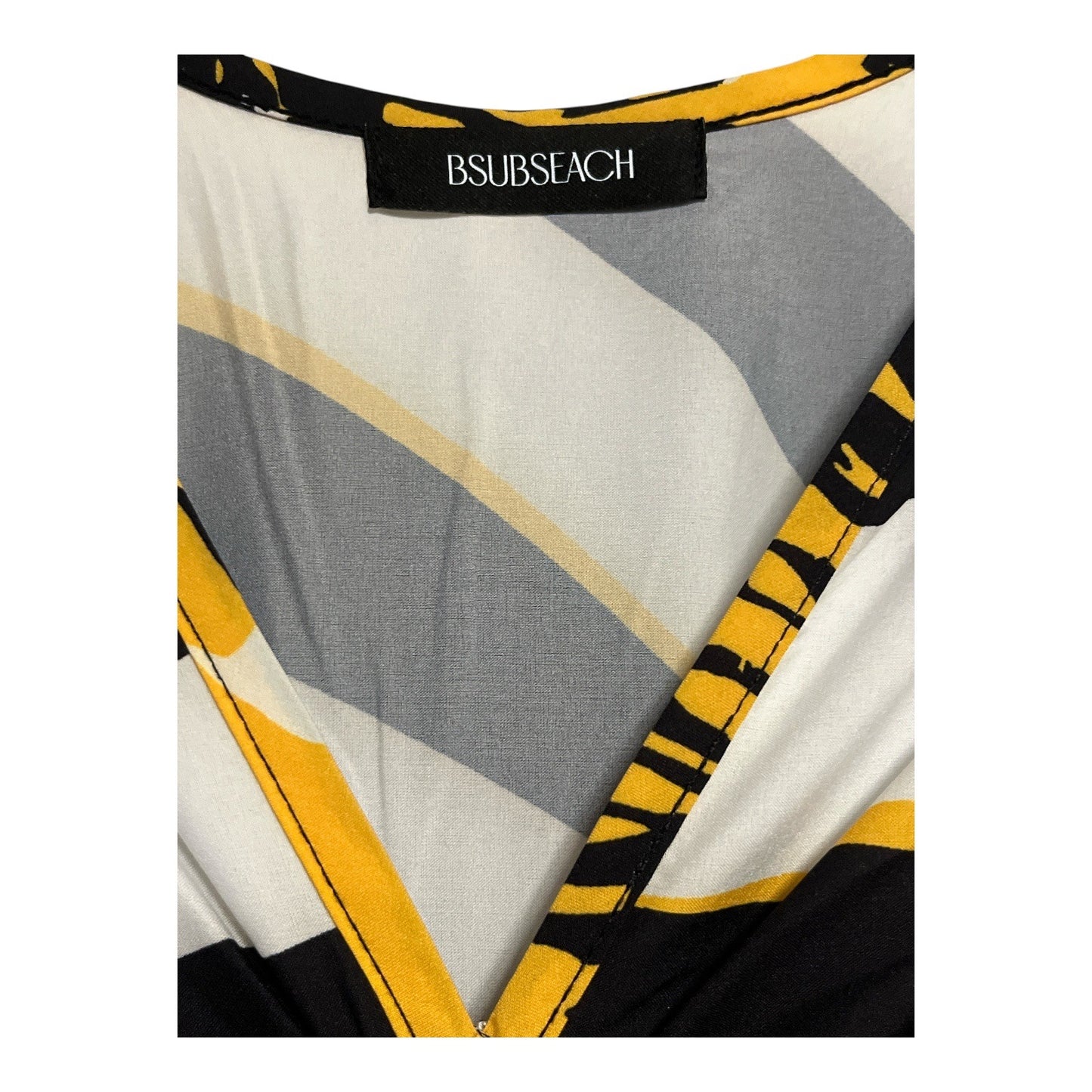 BSUBSEACH Black White Yellow Floral Kaftan Cover Up Batwing Maxi 58x54