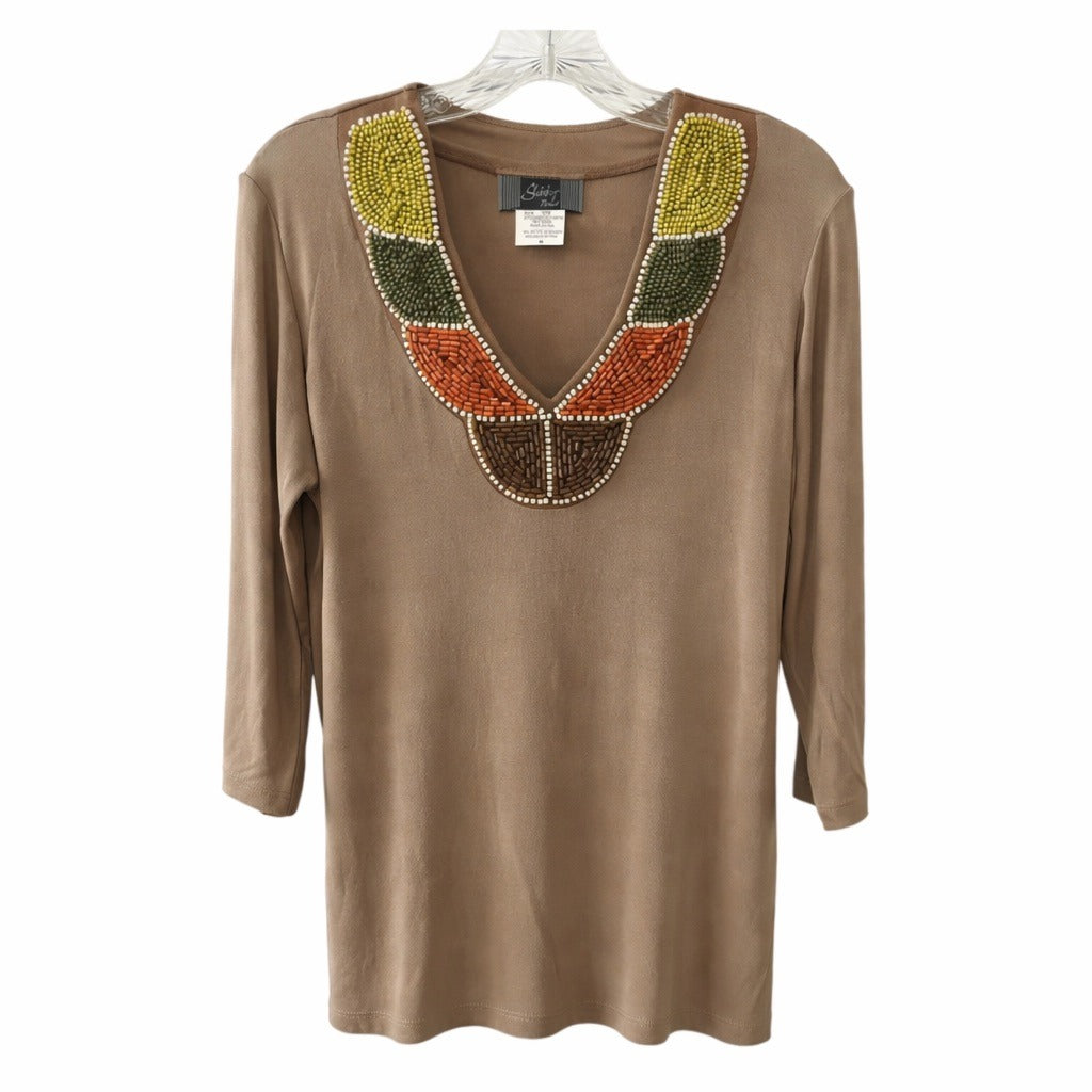 Y2K Slinky Brand Beaded Neckline Top Made in USA Size M