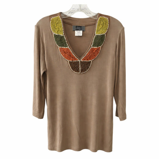Y2K Slinky Brand Beaded Neckline Top Made in USA Size M
