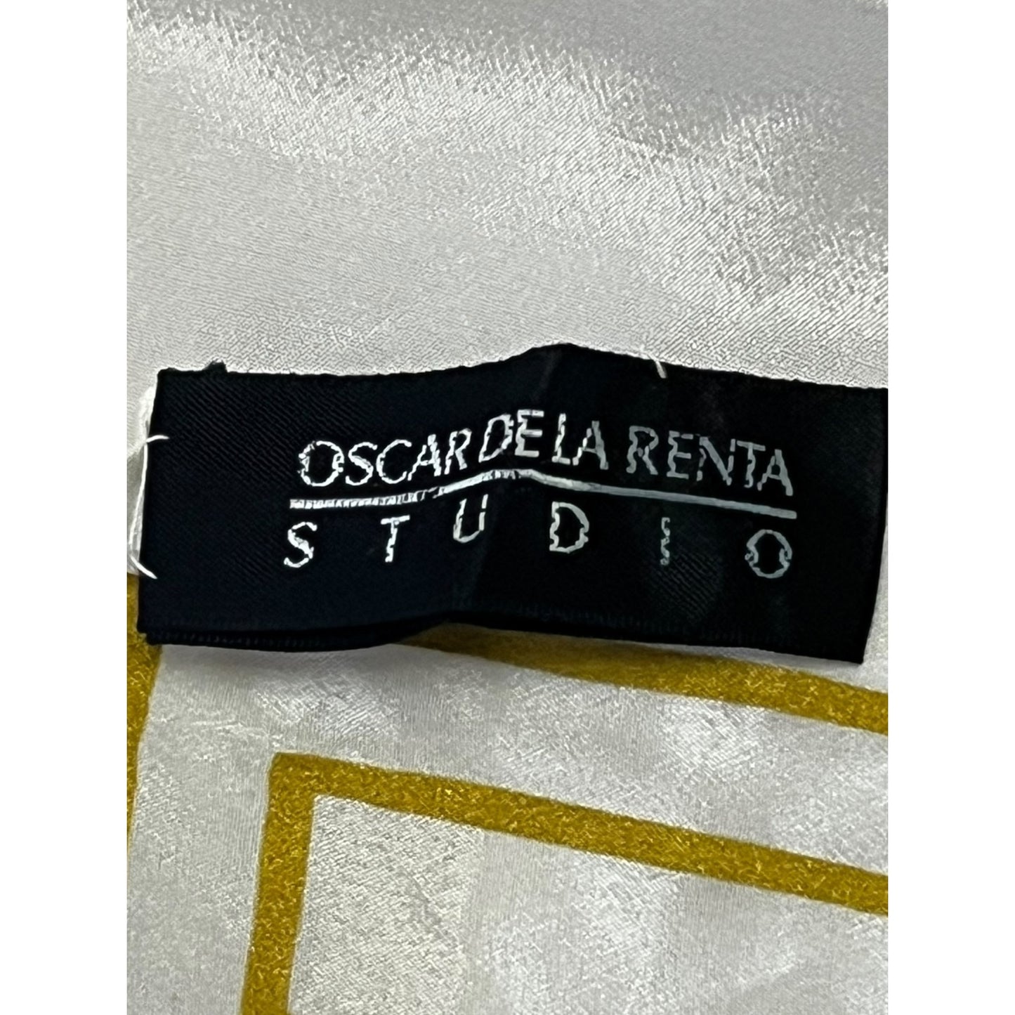 Oscar De La Renta Silk Scarf White Gold Geometric 30 Inch