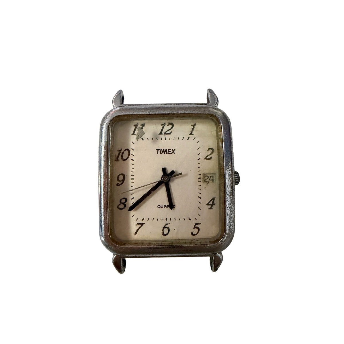 Vintage Timex Rectangular Quartz Watch Face Date Silver Tone Parts Repair