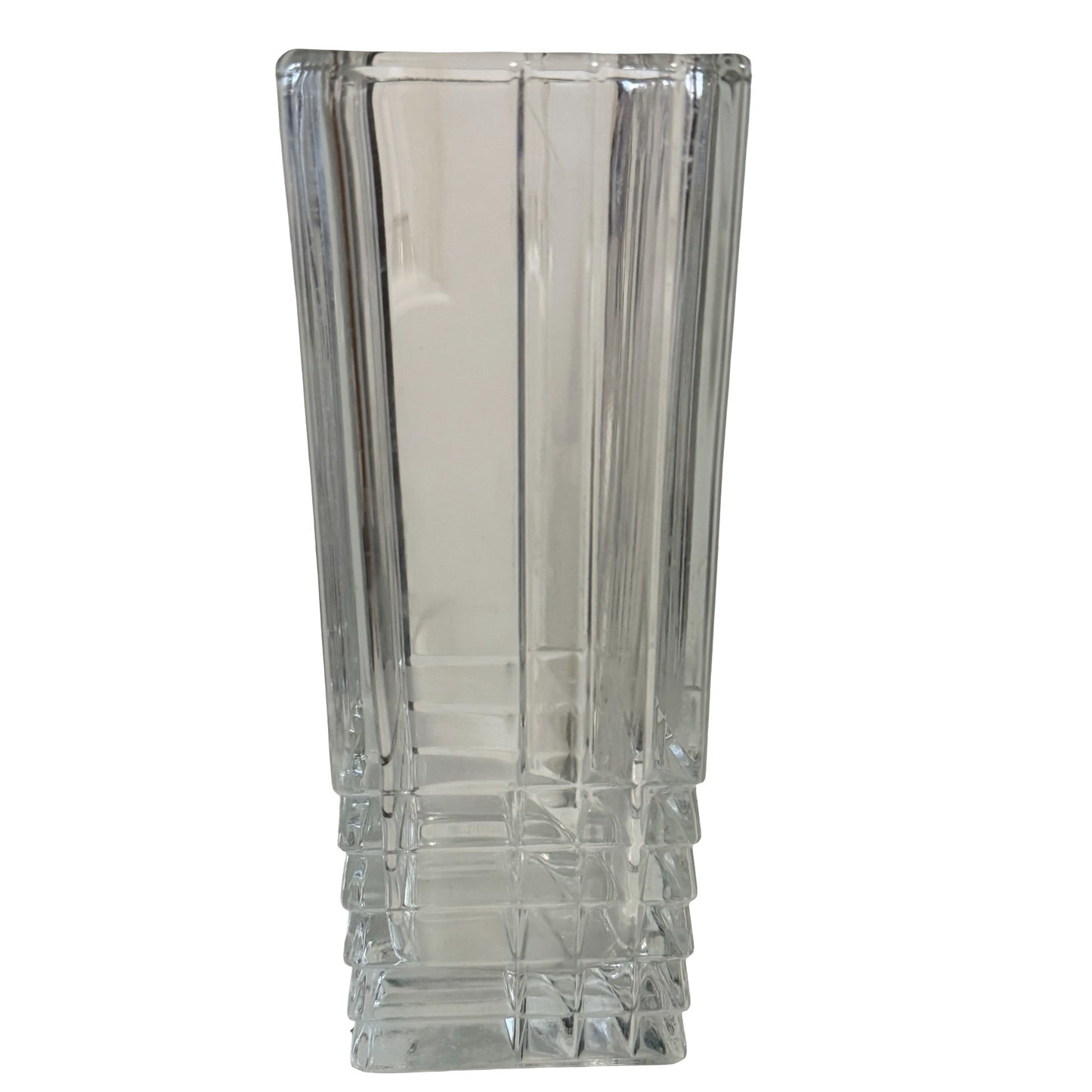 Vintage Italian Clear Glass Geometric Ribbed Vase 9 Inch Mid Century Modern