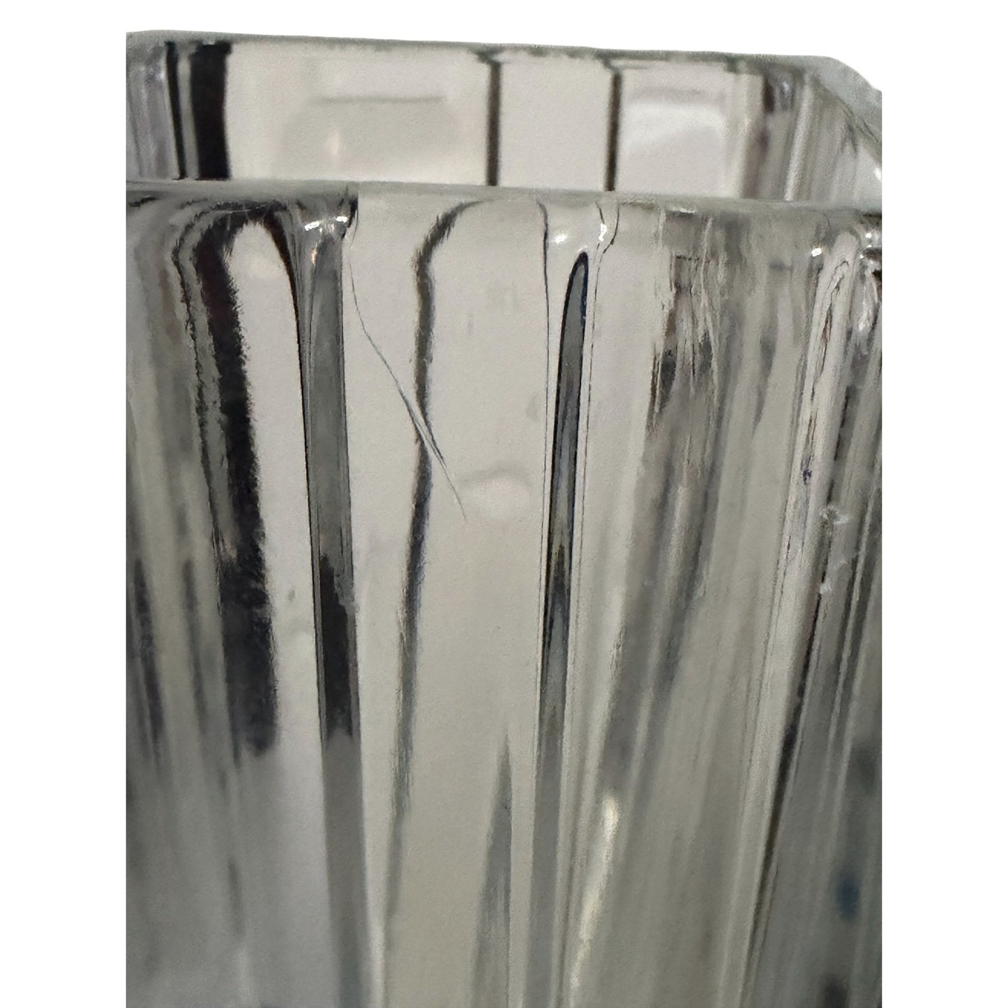 Vintage Italian Clear Glass Geometric Ribbed Vase 9 Inch Mid Century Modern